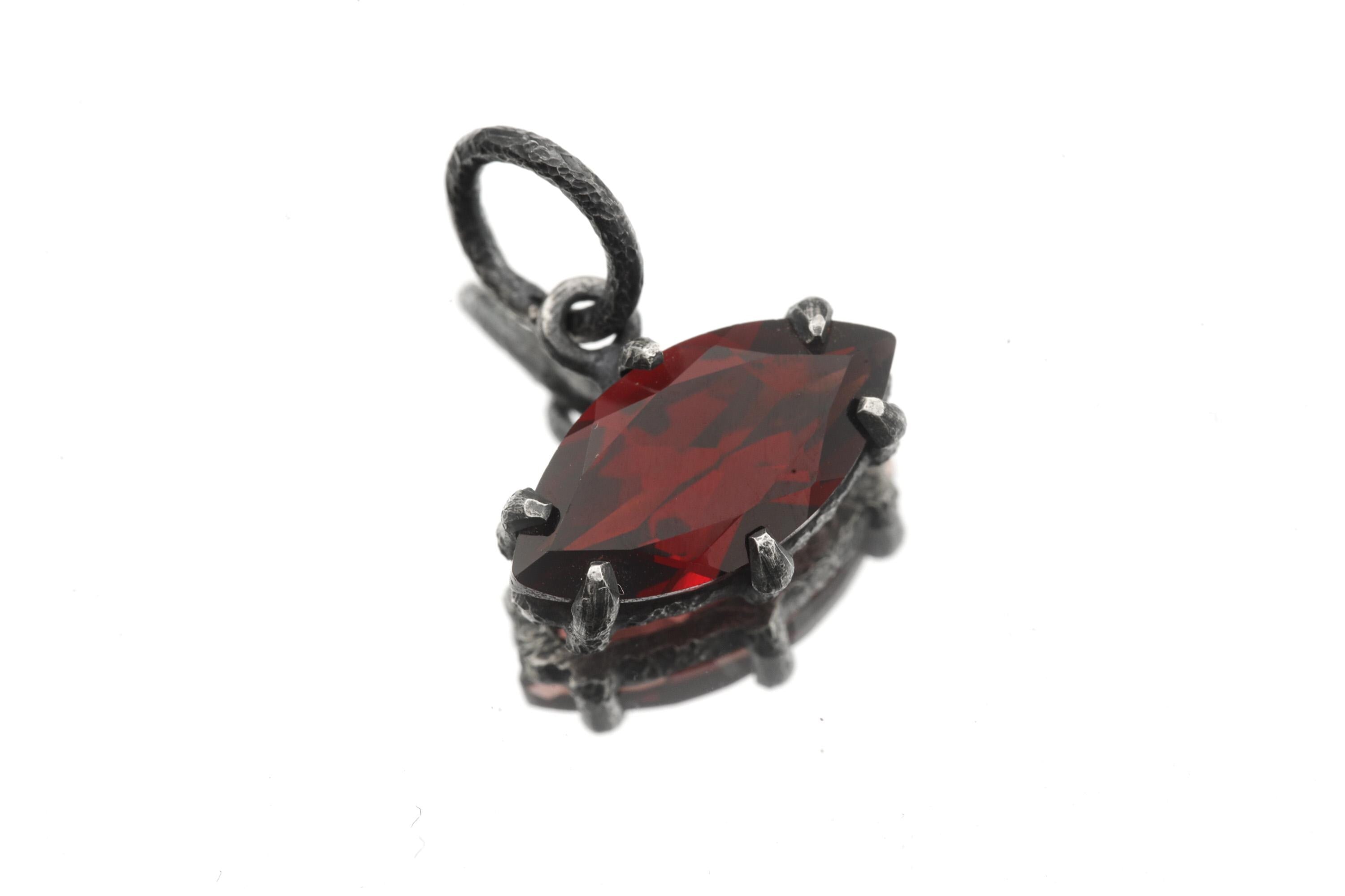 Garnet Marquise Pendant 925 Sterling Silver Sand Textured Oxidized Claw Necklace Root Chakra January Birthstone Gift