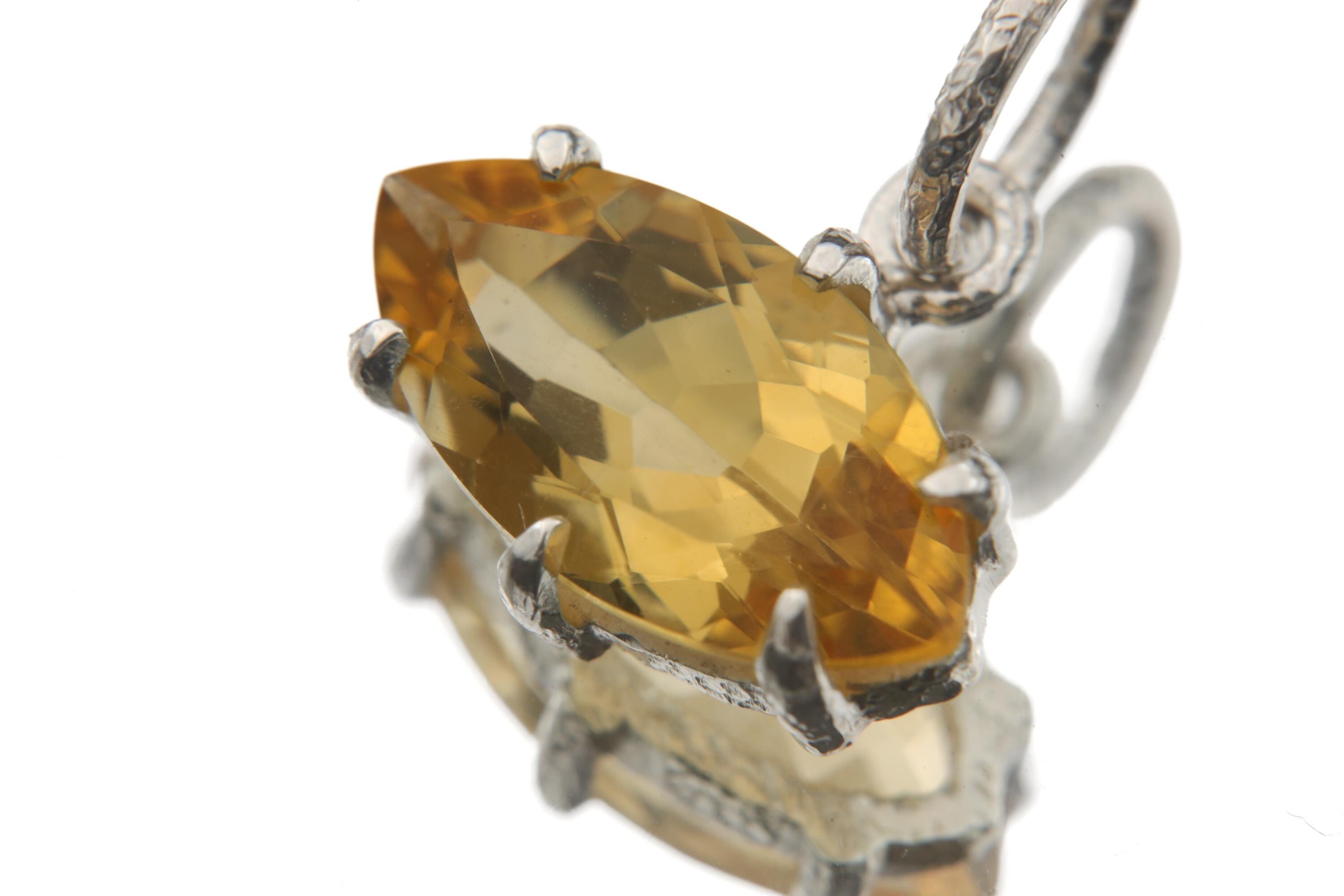 Citrine Marquise Pendant 925 Sterling Silver High Shine Claw Necklace Solar Plexus Chakra Leo Fire Gift