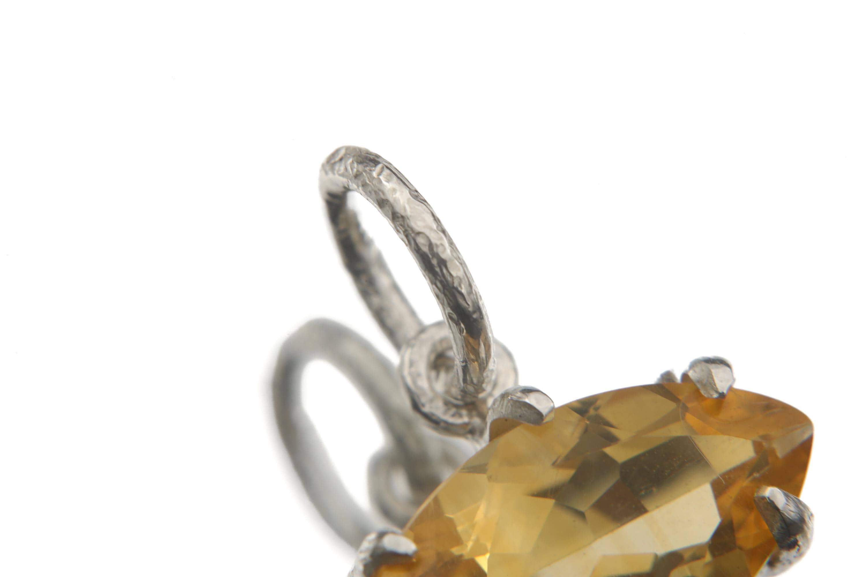 Citrine Marquise Pendant 925 Sterling Silver High Shine Claw Necklace Solar Plexus Chakra Leo Fire Gift