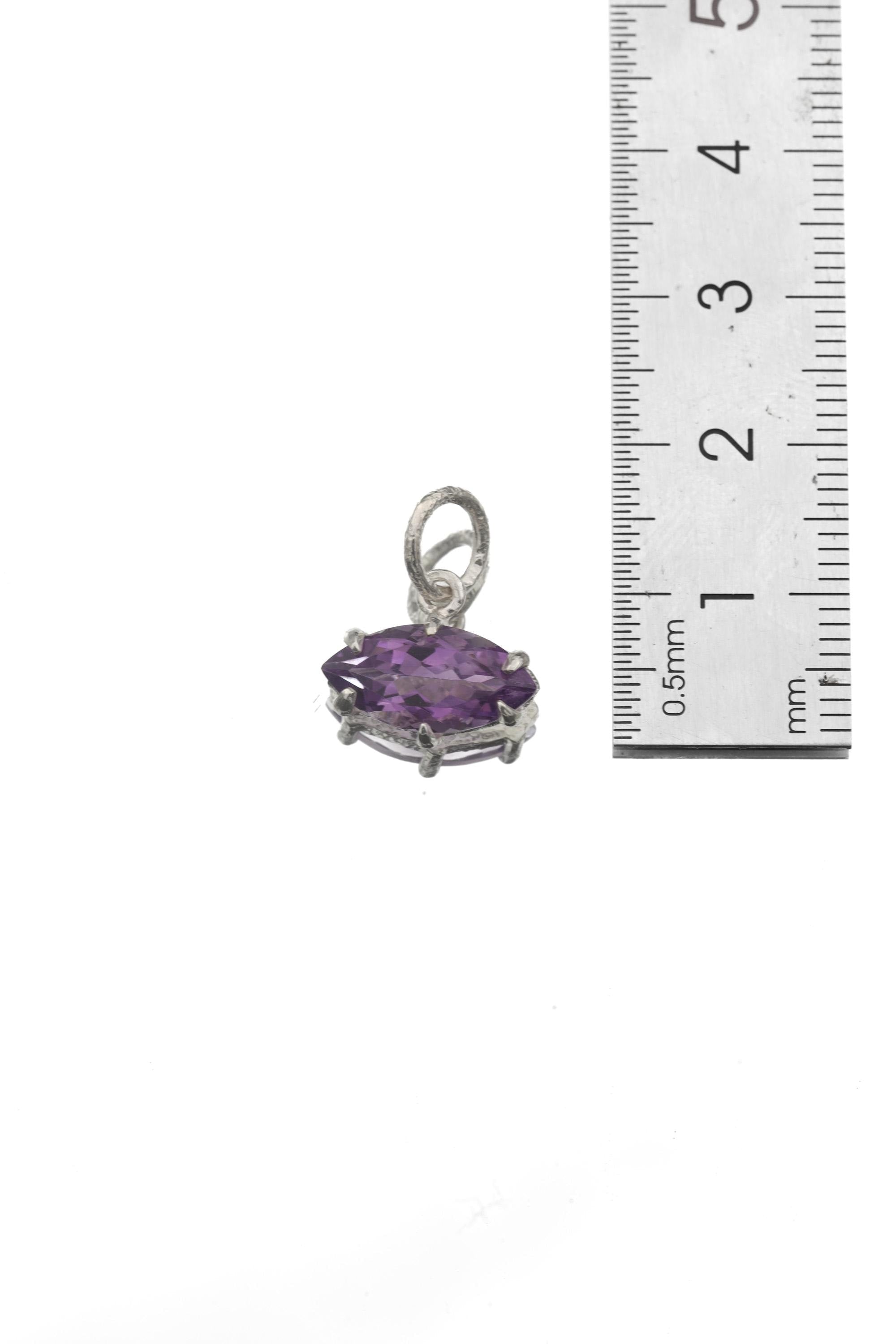 Amethyst Eye Pendant 925 Sterling Silver Claw Set High Shine Marquise Necklace Crown Third Eye Chakra Pisces Gift