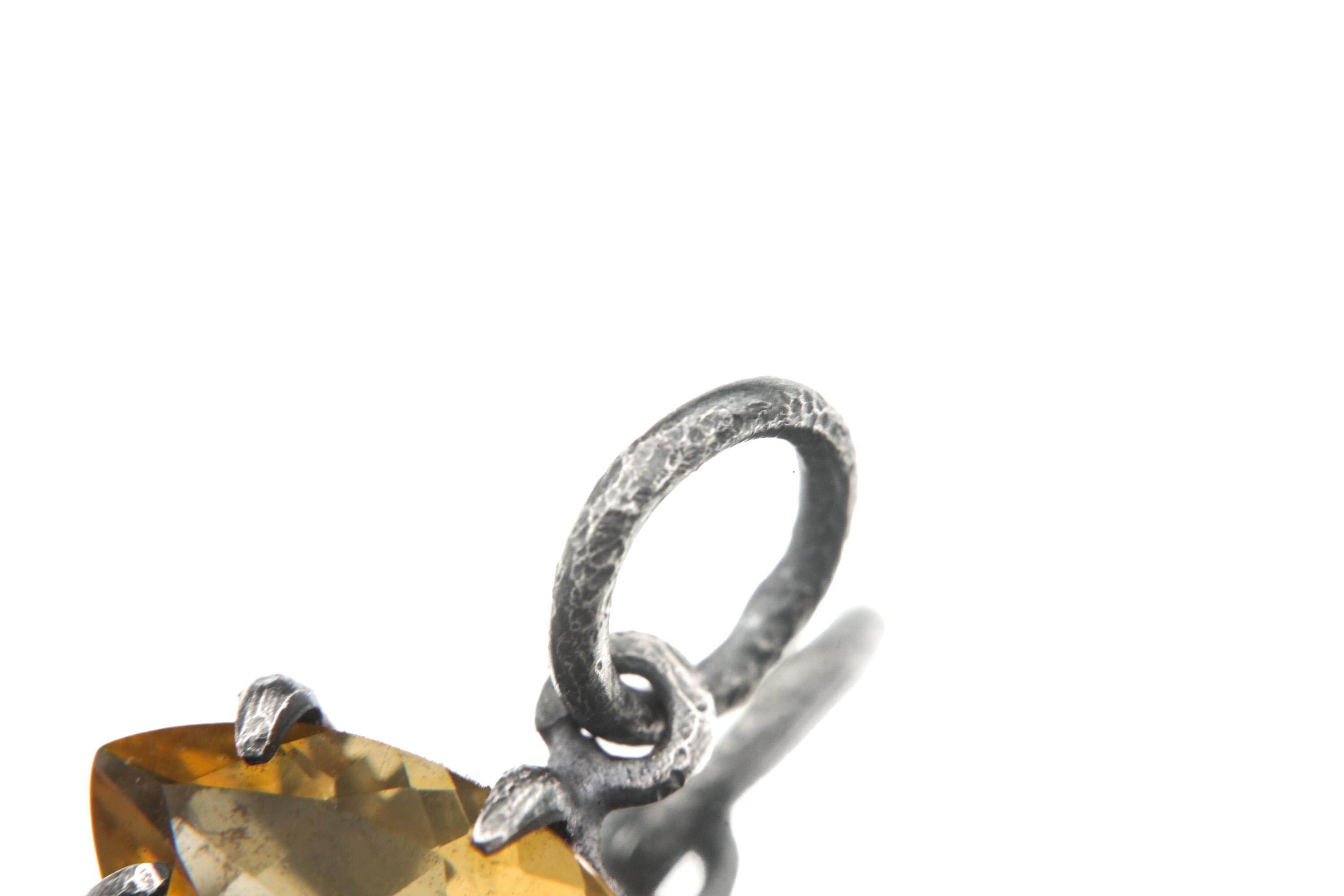 Faceted Marquise Citrine Pendant, 925 Sterling Silver Sand Texture Claw Set Talisman, Solar Plexus Gemstone, Oxidized Gift