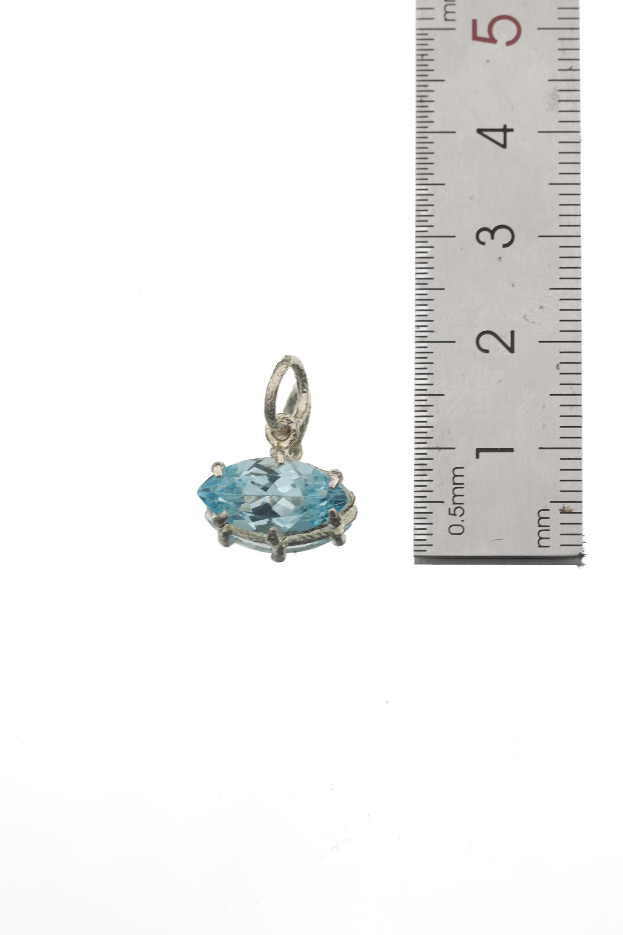 Blue Topaz Eye Pendant 925 Silver Marquise Faceted Claw Set Necklace Shiny Sand Texture Sky Blue Gemstone Throat Chakra Jewelry