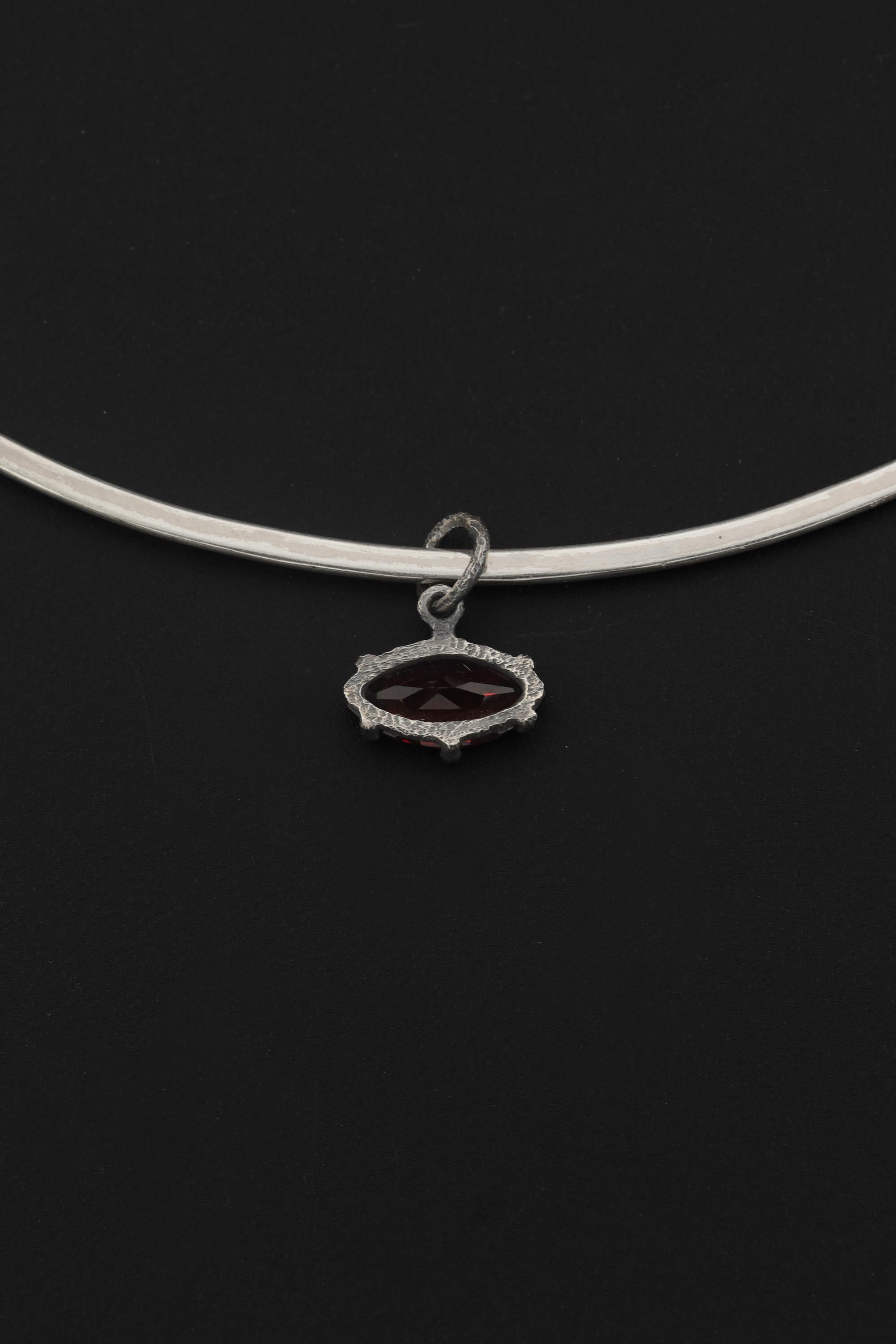 Garnet Marquise Pendant 925 Sterling Silver Sand Textured Oxidized Claw Necklace Root Chakra January Birthstone Gift