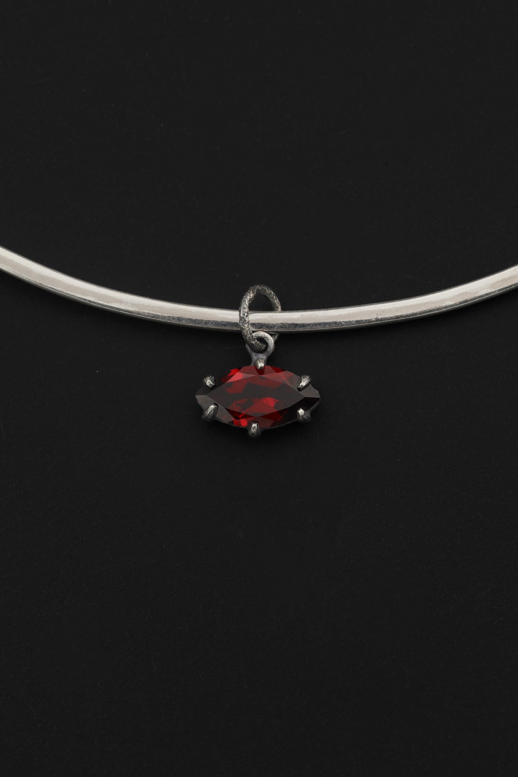 Garnet Marquise Pendant 925 Sterling Silver Sand Textured Oxidized Claw Necklace Root Chakra January Birthstone Gift