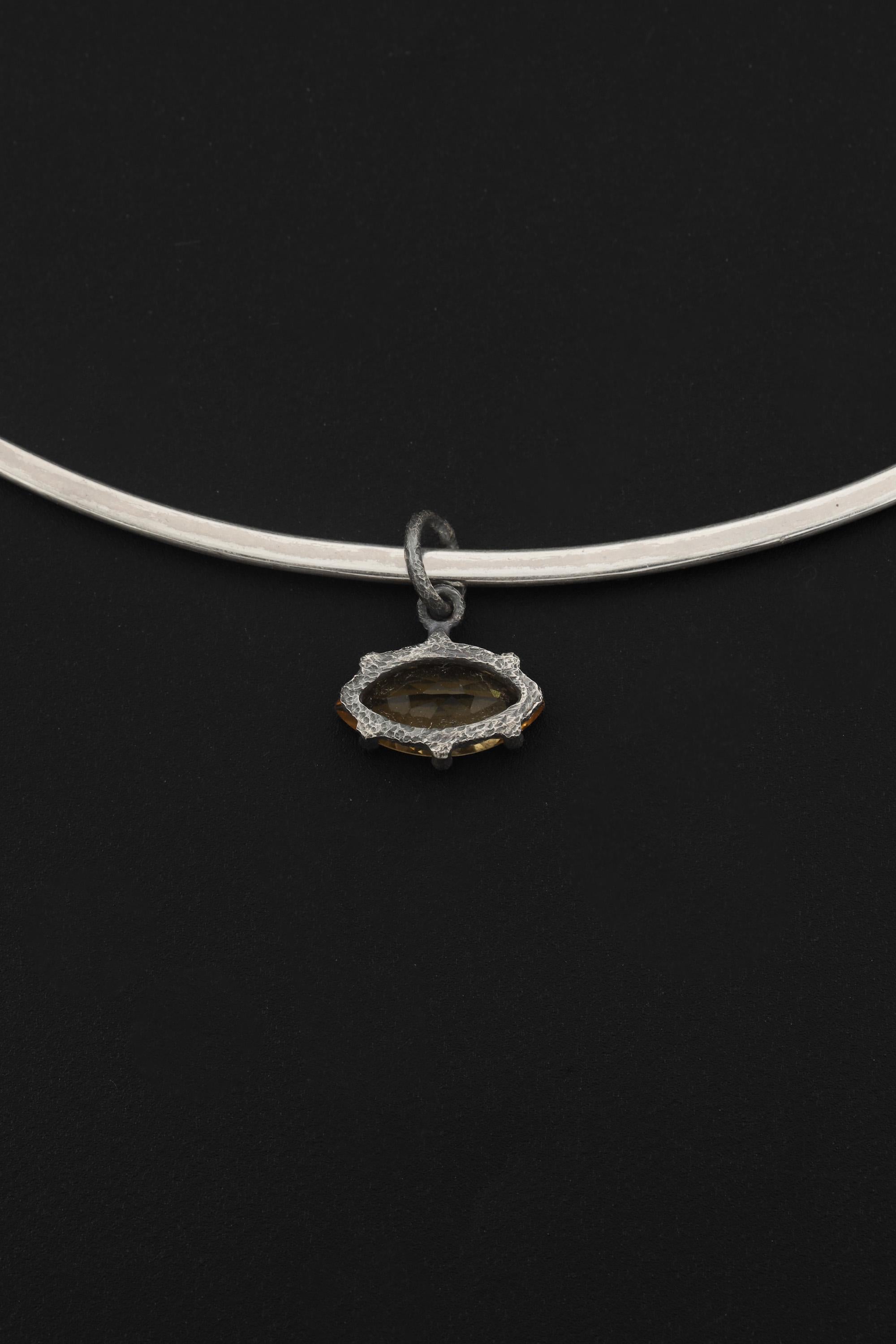 Faceted Marquise Citrine Pendant, 925 Sterling Silver Sand Texture Claw Set Talisman, Solar Plexus Gemstone, Oxidized Gift
