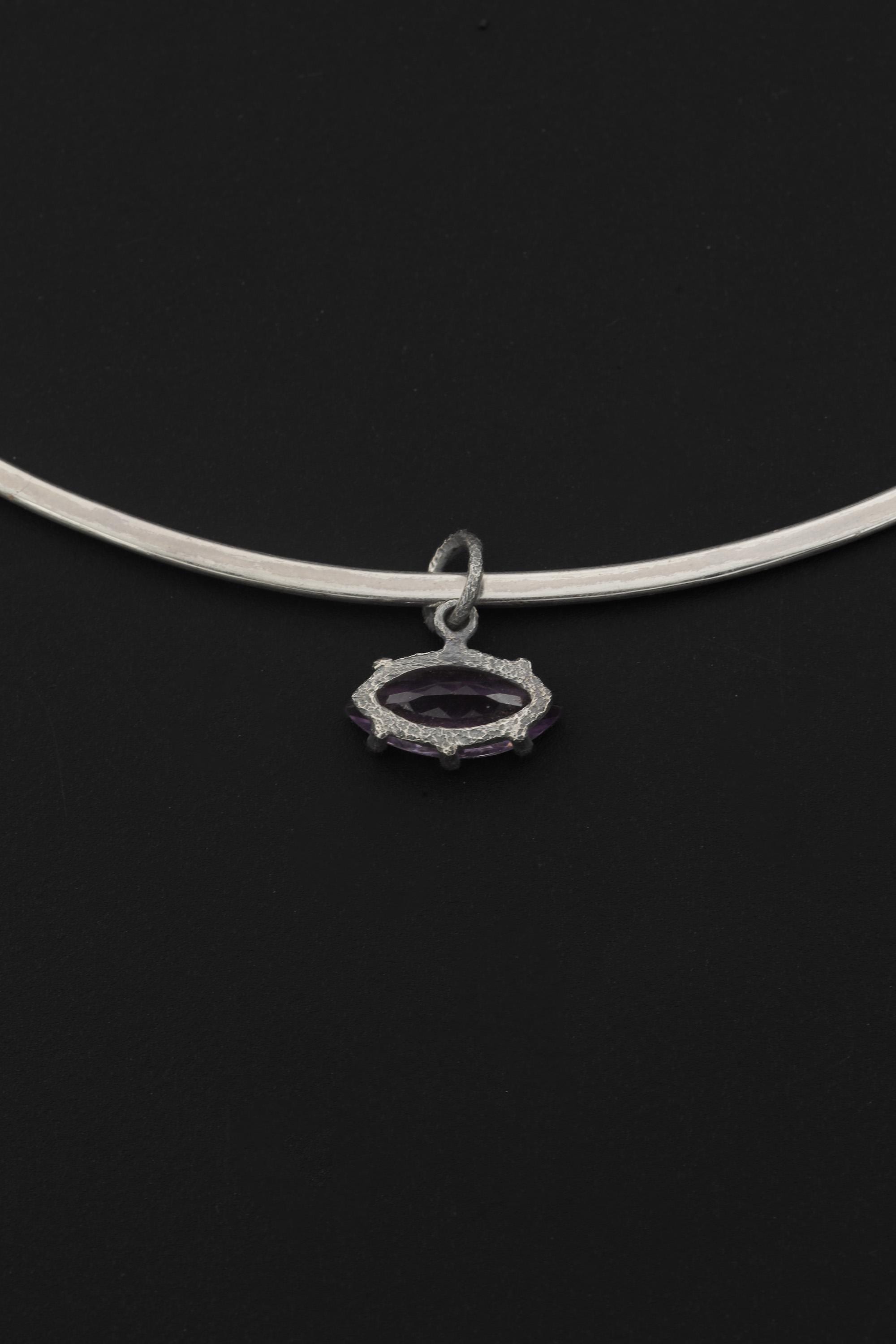 Amethyst Eye Claw Pendant 925 Silver Oxidized Necklace Faceted Purple Crystal Sand Texture Crown Chakra Jewelry