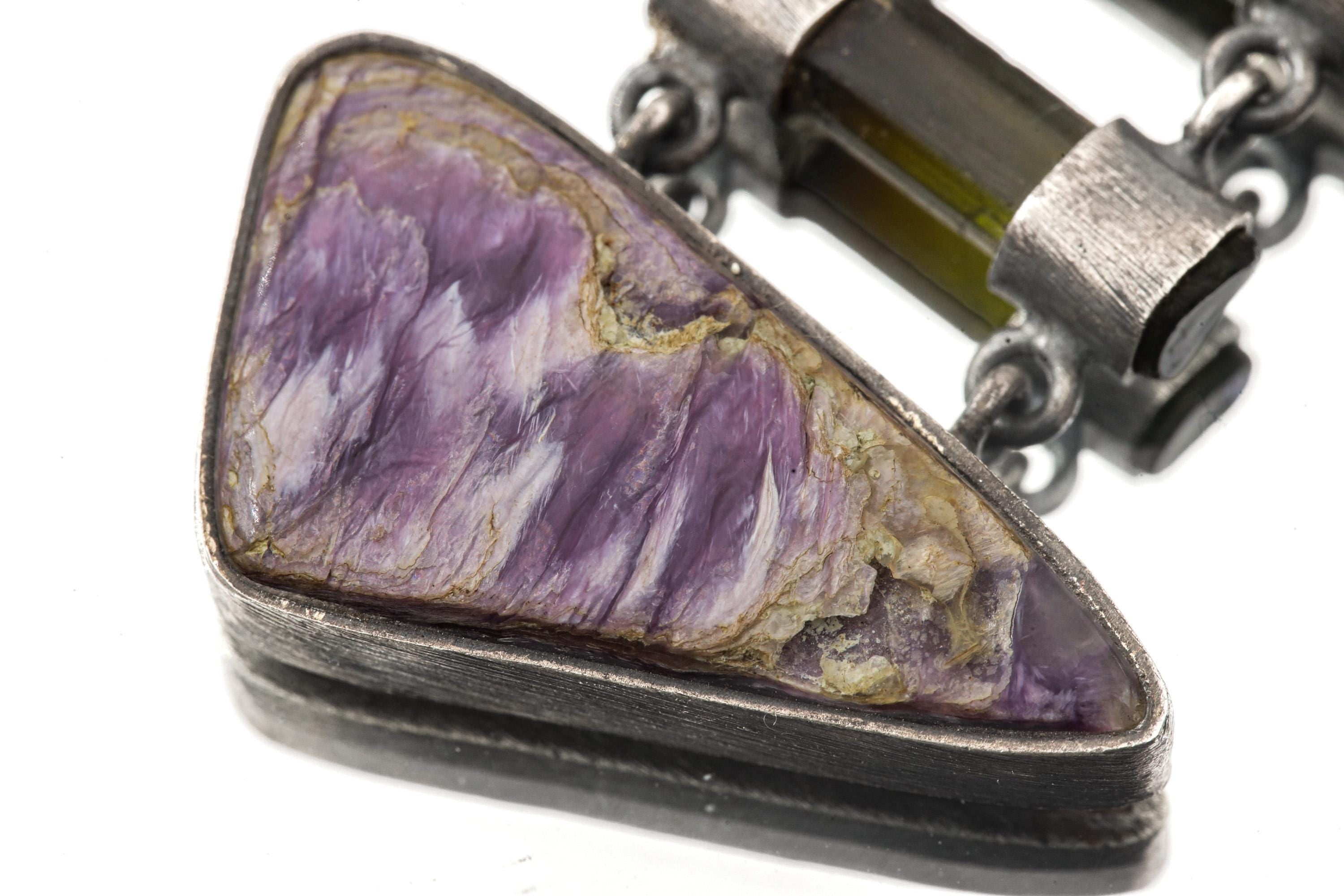 Charoite Black Tourmaline Pendant 925 Sterling Silver Heirloom Necklace Crown Root Chakra Protection Gift