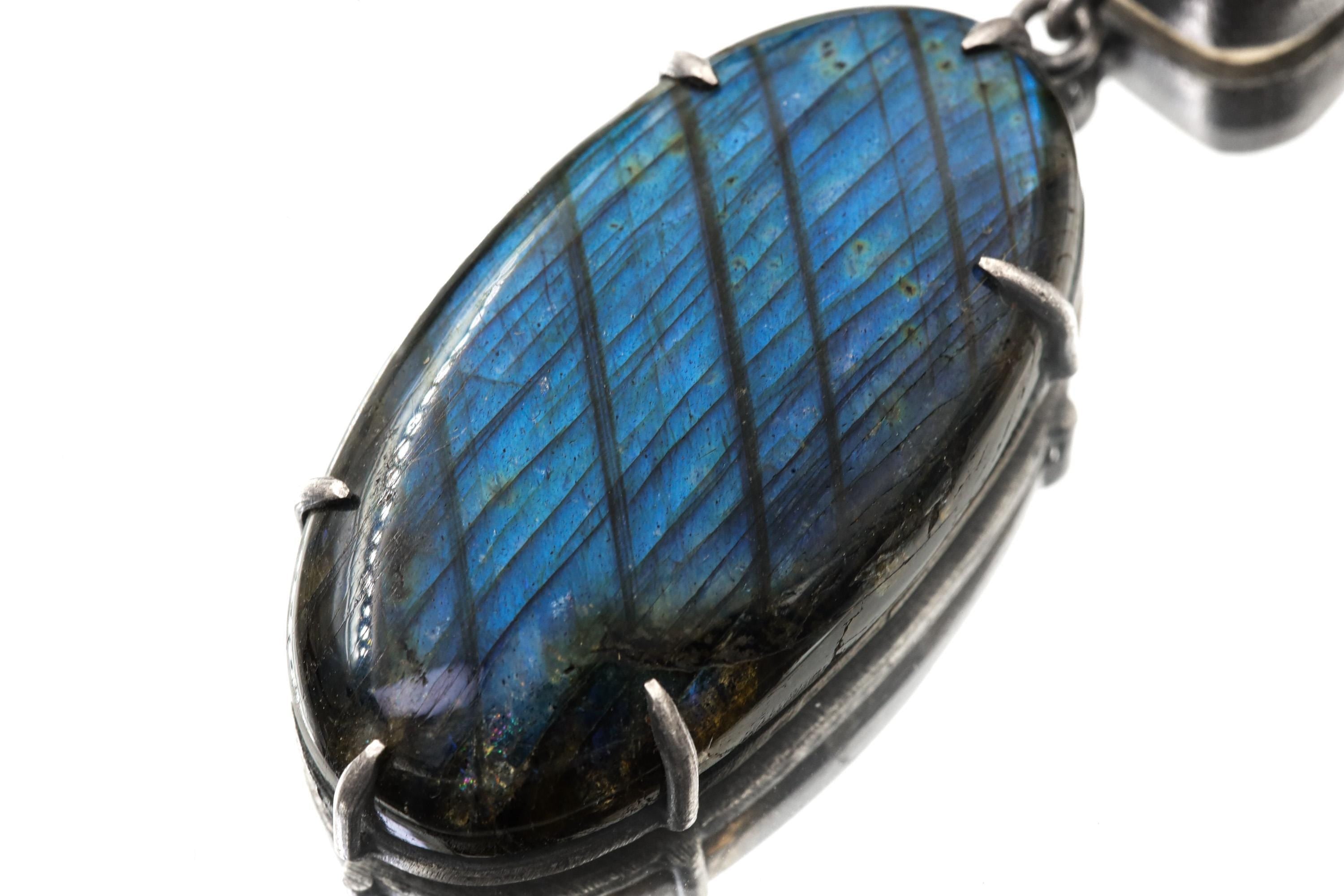 Ethiopian Opal Moonstone Labradorite Pendant: Sterling Silver Celestial Jewelry