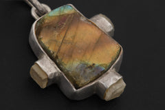 Raw Labradorite Moonstone Pendant: Hammered Sterling Silver Healing Necklace