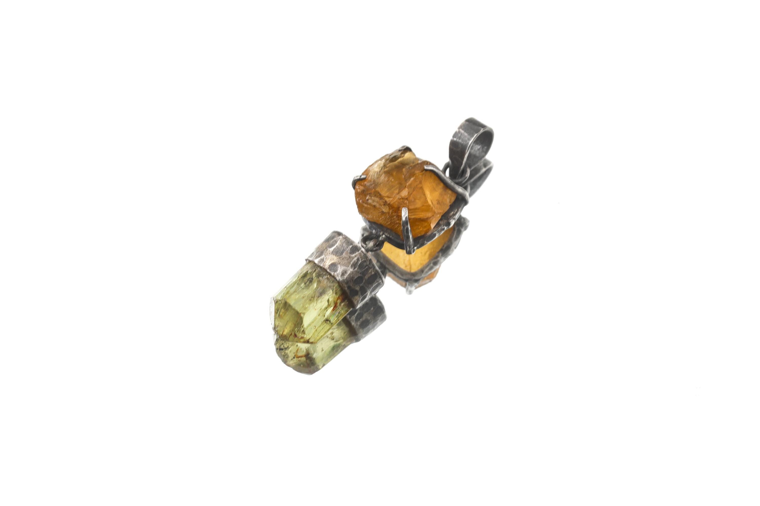Sunstone Apatite Pendant 925 Sterling Silver Oxidized Necklace Hammered Bezel Solar Plexus Throat Chakra Gift