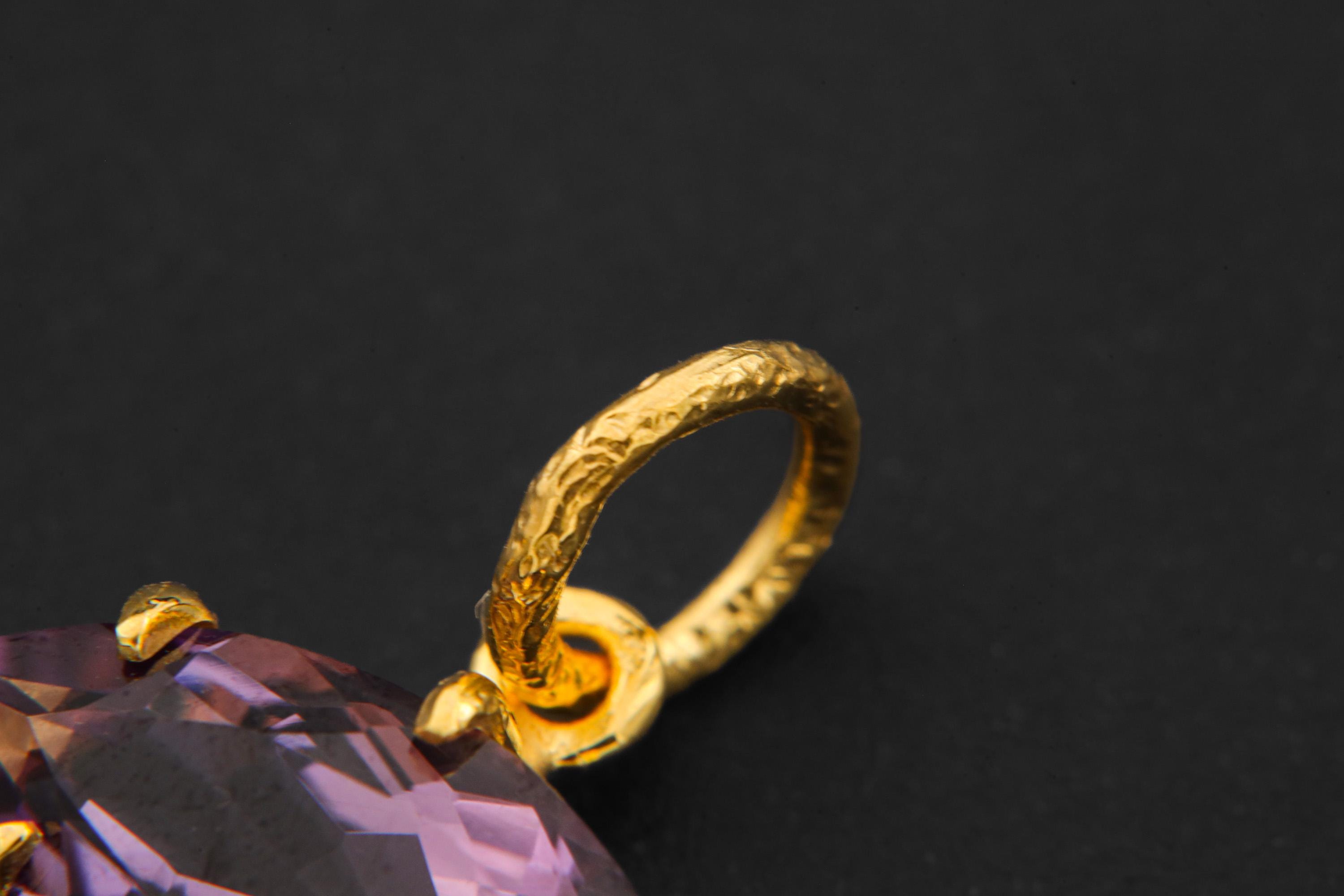 Amethyst Eye Pendant 925 Sterling Silver 18k Gold Plated Marquise Claw Set Sand Textured Necklace Crown Third Eye Chakra Gift