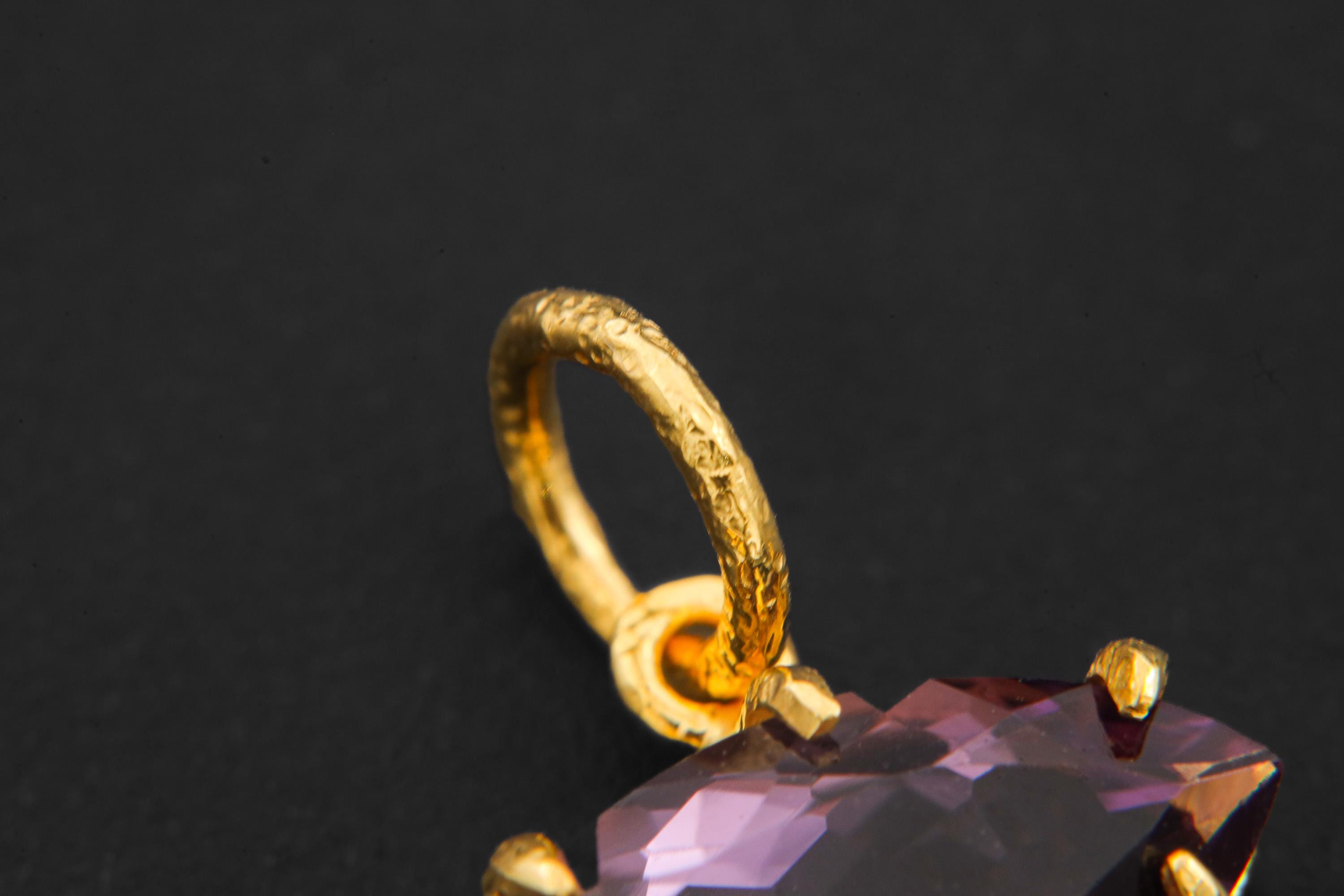 Amethyst Eye Pendant 925 Sterling Silver 18k Gold Plated Marquise Claw Set Sand Textured Necklace Crown Third Eye Chakra Gift