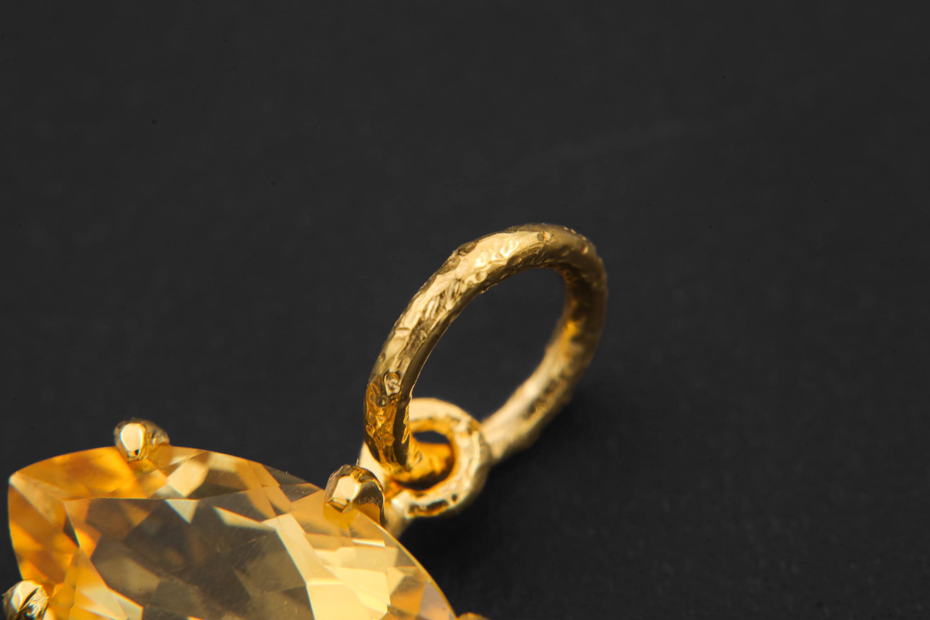 Claw Set Natural citrine Eye Pendant, Gold Plated 925 Sterling Sand textured Silver, Faceted Marquise Crystal, Throat Chakra December Gift