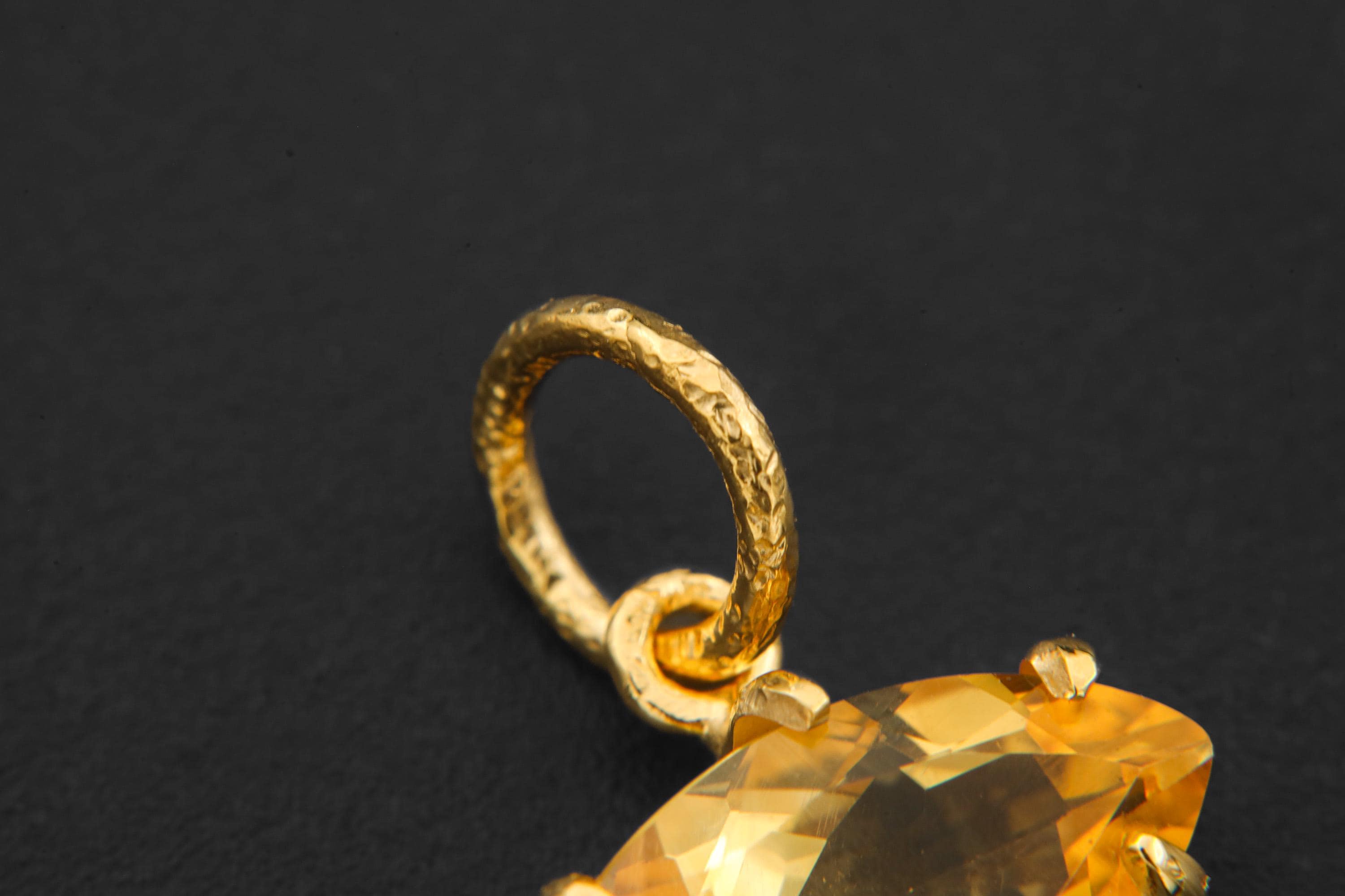 Claw Set Natural citrine Eye Pendant, Gold Plated 925 Sterling Sand textured Silver, Faceted Marquise Crystal, Throat Chakra December Gift
