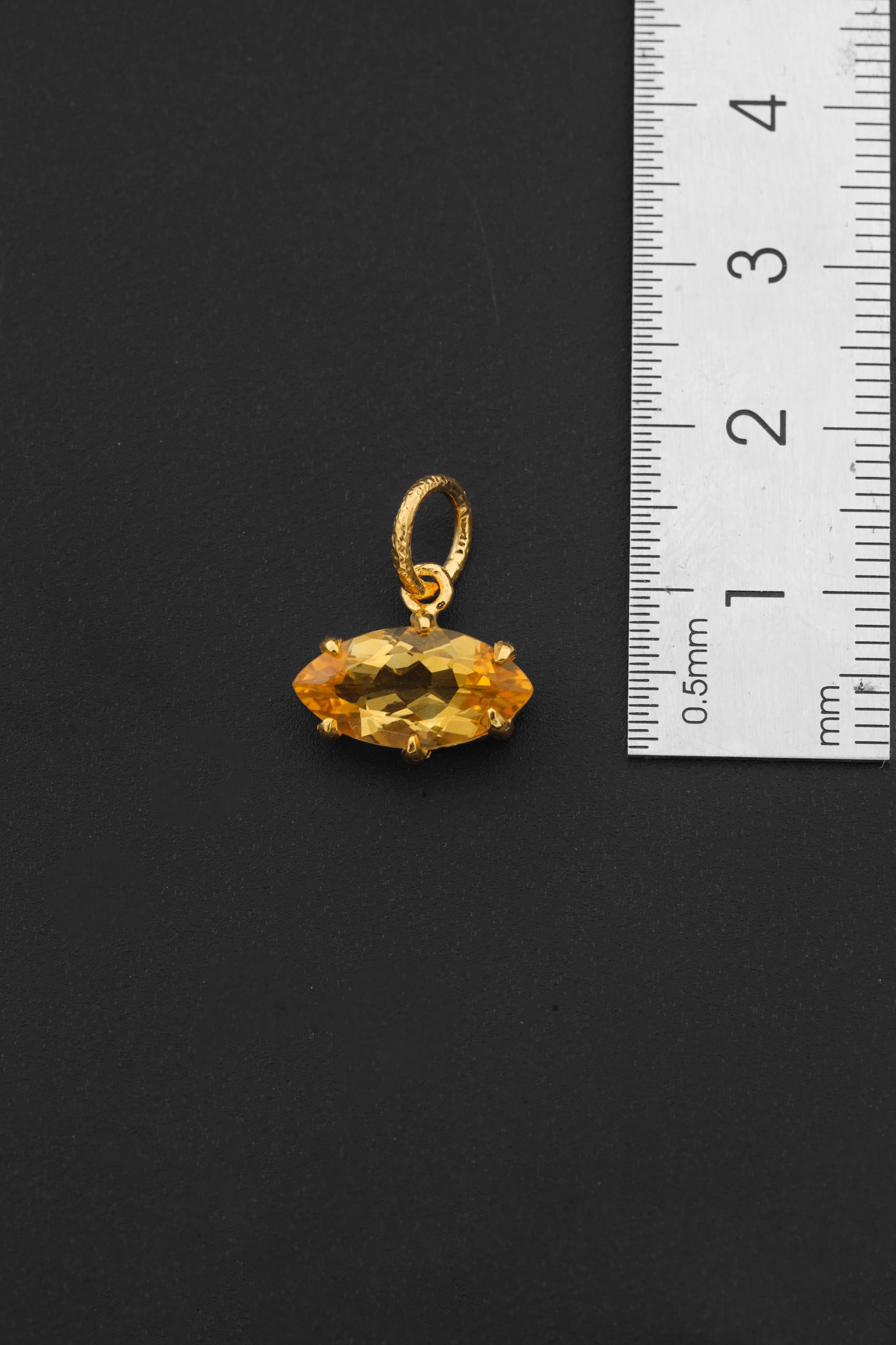 Claw Set Natural citrine Eye Pendant, Gold Plated 925 Sterling Sand textured Silver, Faceted Marquise Crystal, Throat Chakra December Gift