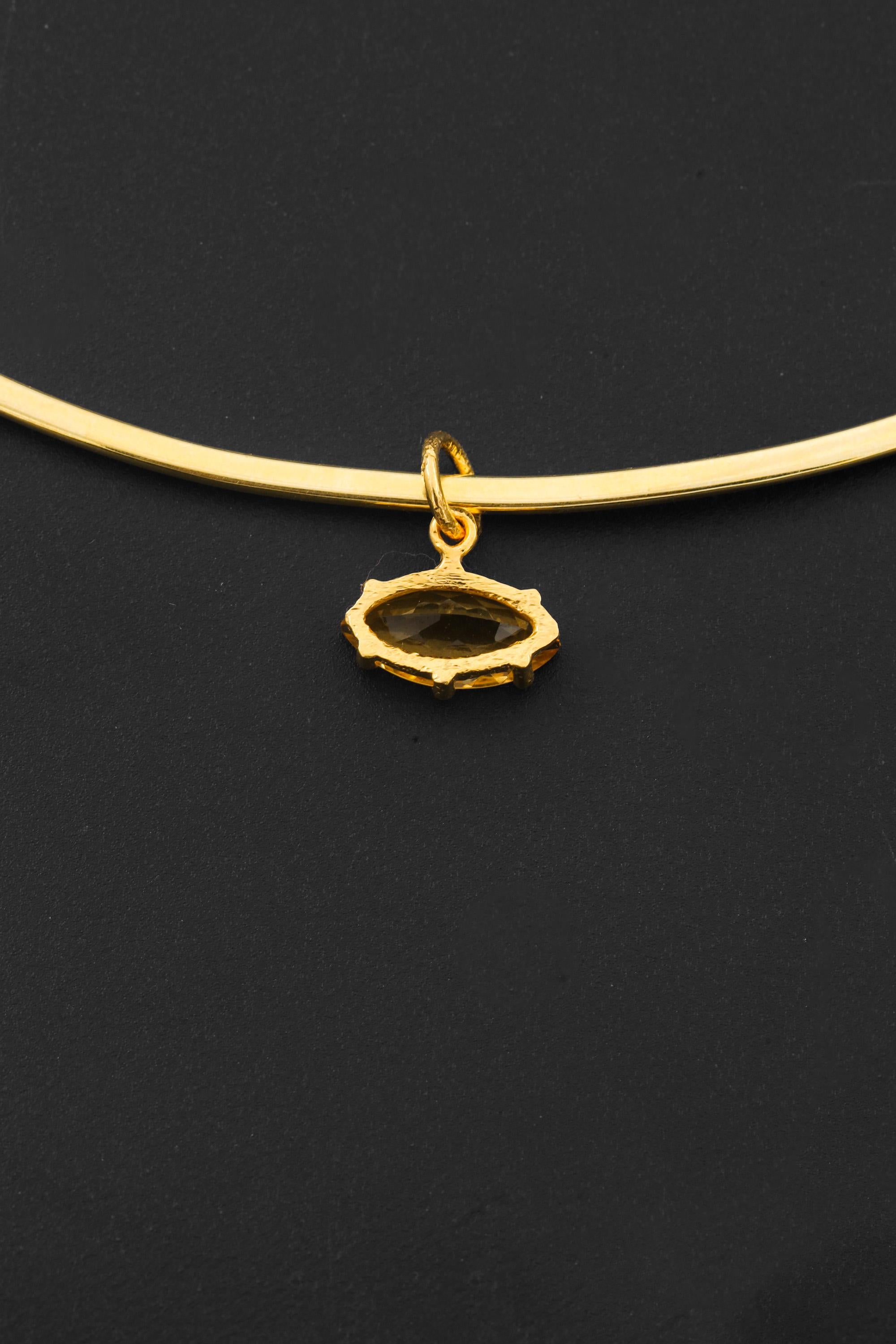 Claw Set Natural citrine Eye Pendant, Gold Plated 925 Sterling Sand textured Silver, Faceted Marquise Crystal, Throat Chakra December Gift