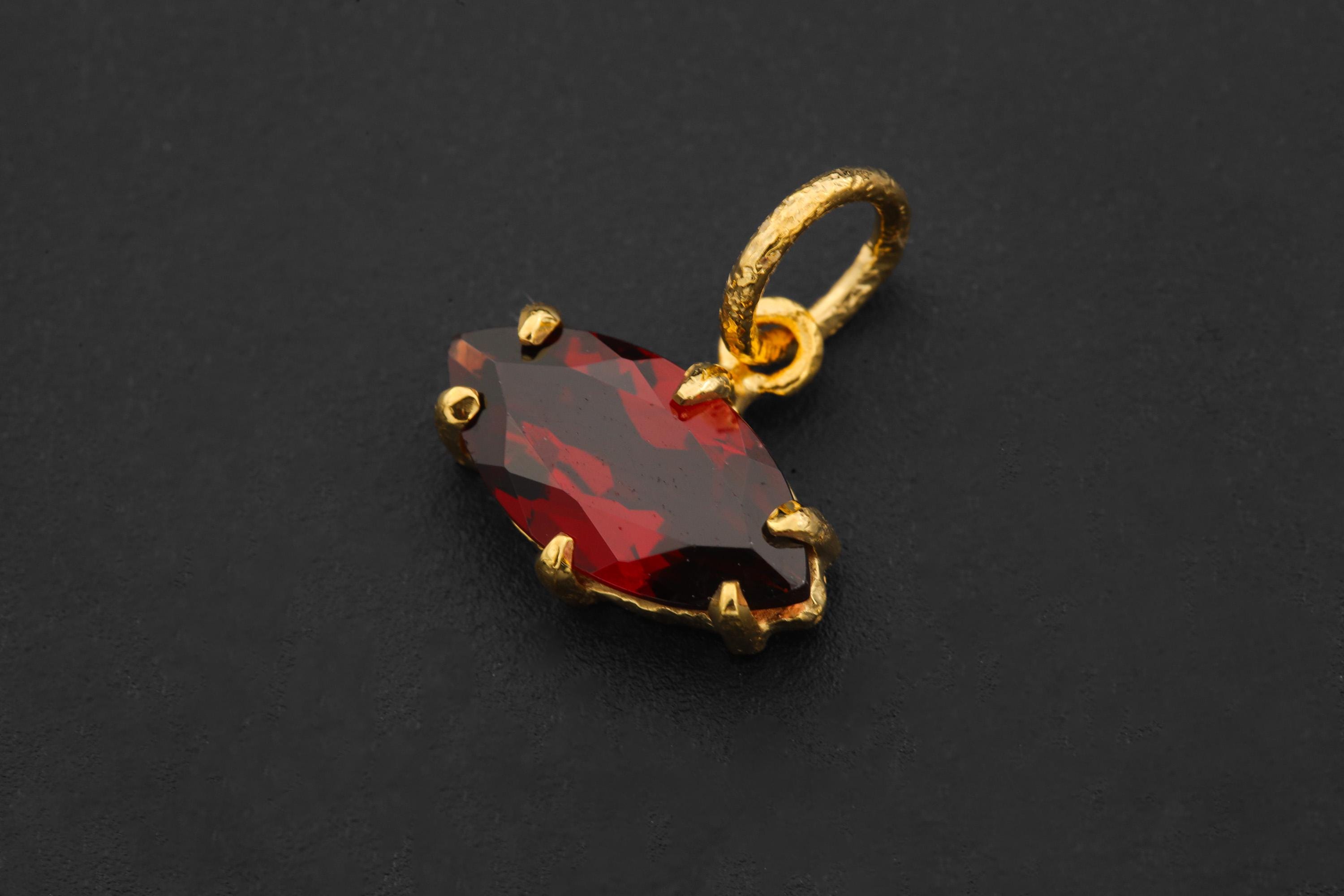 Garnet Pendant 925 Sterling Silver 18k Gold Plated Sand Textured Claw Set Marquise Necklace Root Chakra January Birthstone Gift