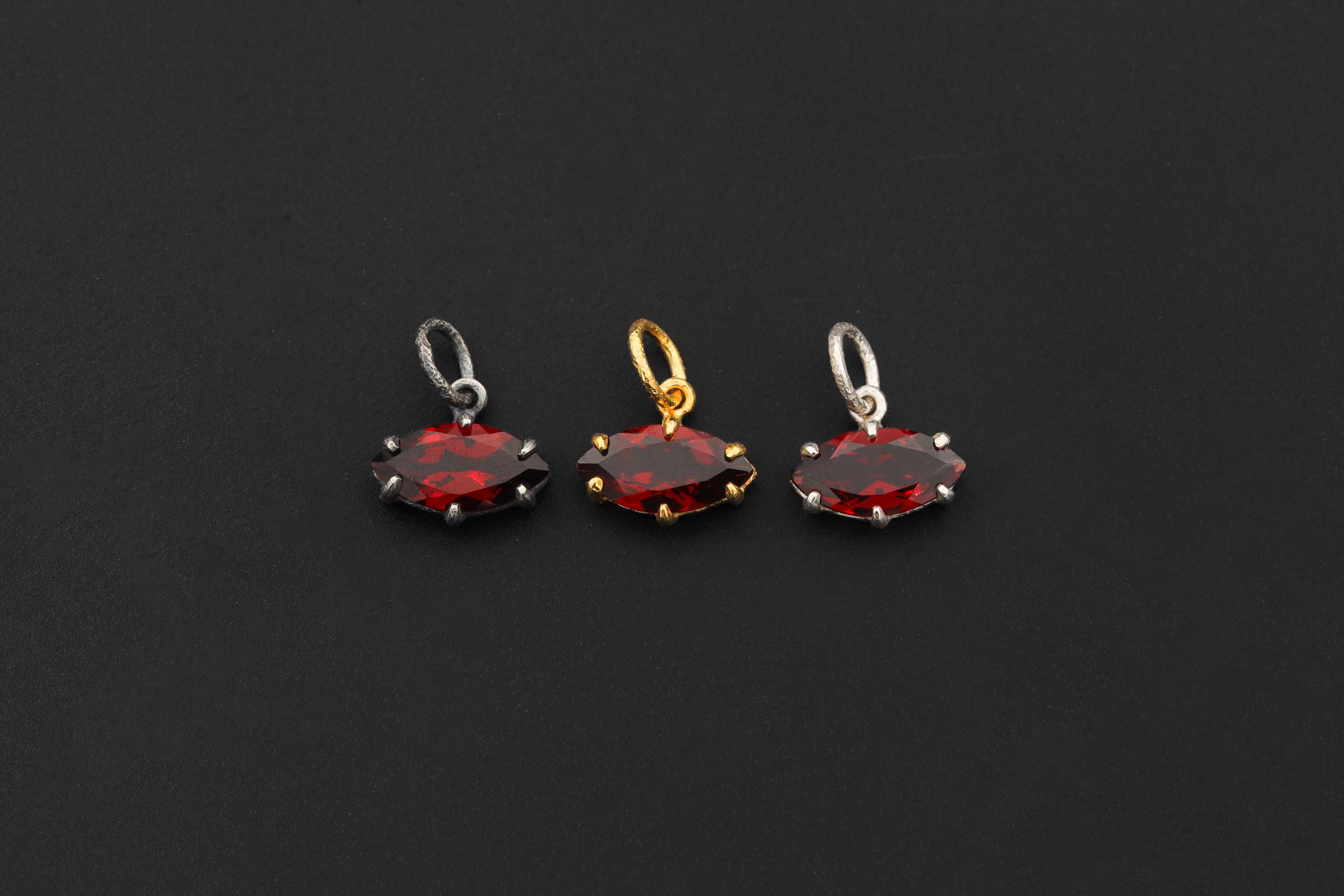 Garnet Pendant 925 Sterling Silver 18k Gold Plated Sand Textured Claw Set Marquise Necklace Root Chakra January Birthstone Gift