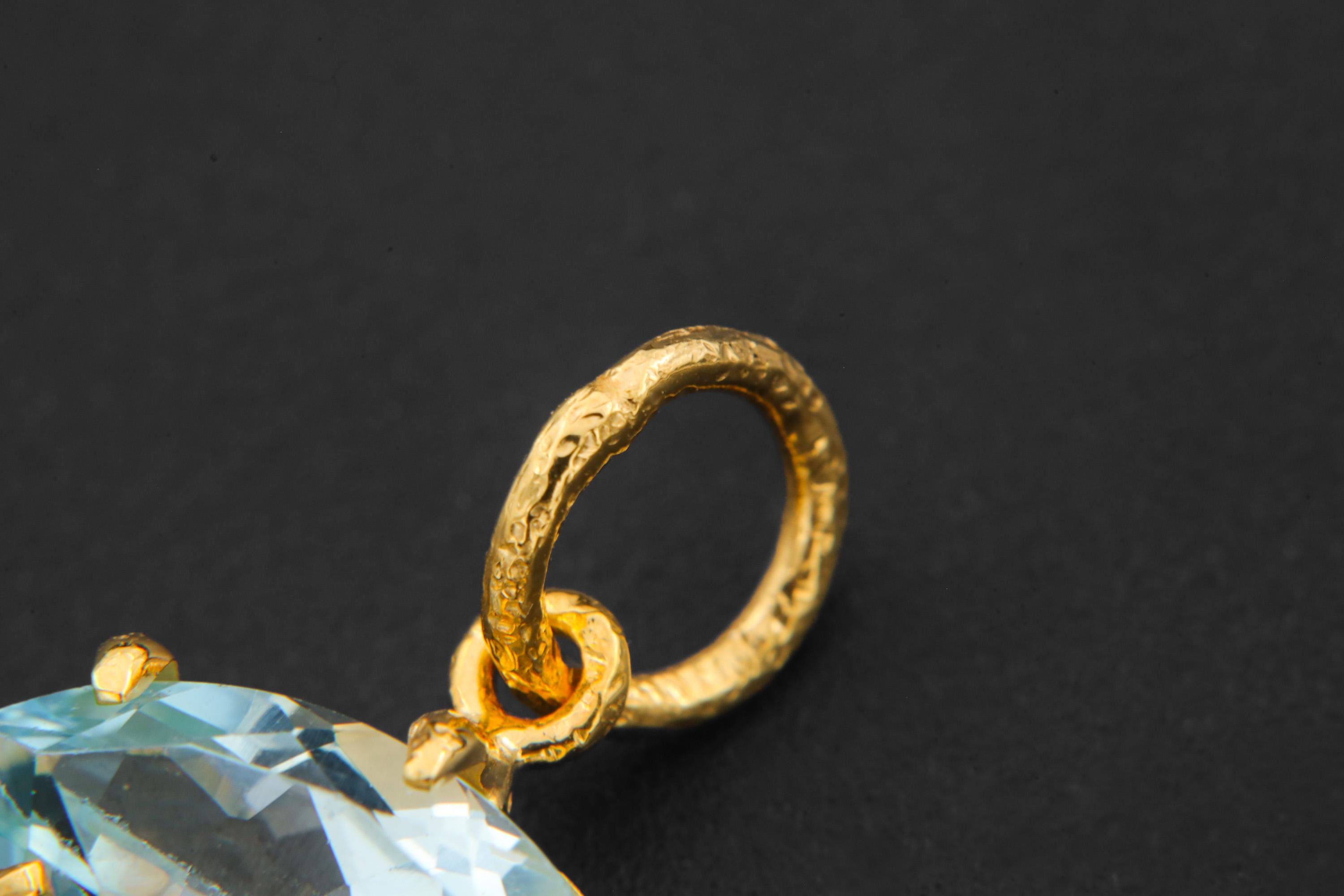 Faceted Blue Topaz Pendant 925 Silver Gold Plated Eye Shape Crystal Necklace Sagittarius Scorpio Jewelry