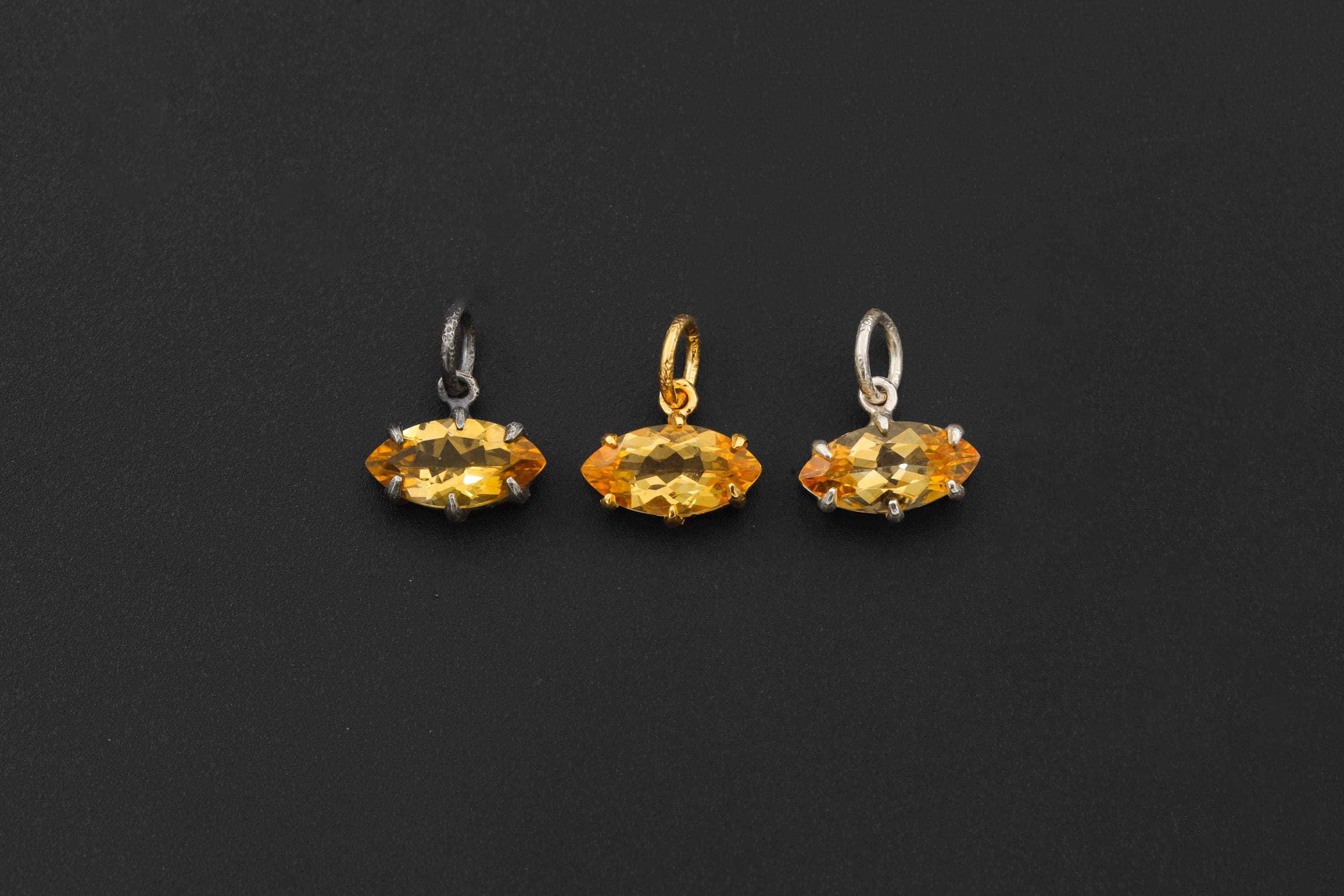 Citrine Marquise Pendant 925 Sterling Silver High Shine Claw Necklace Solar Plexus Chakra Leo Fire Gift