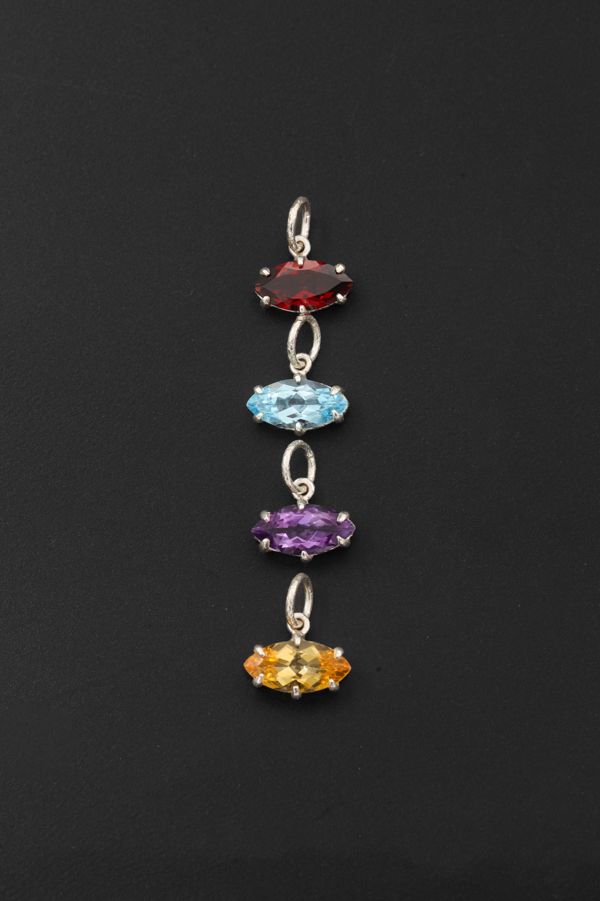 Garnet Marquise Pendant Necklace 925 Silver Claw Set Crystal Jewelry Shiny Sand Texture January Birthstone Root Chakra