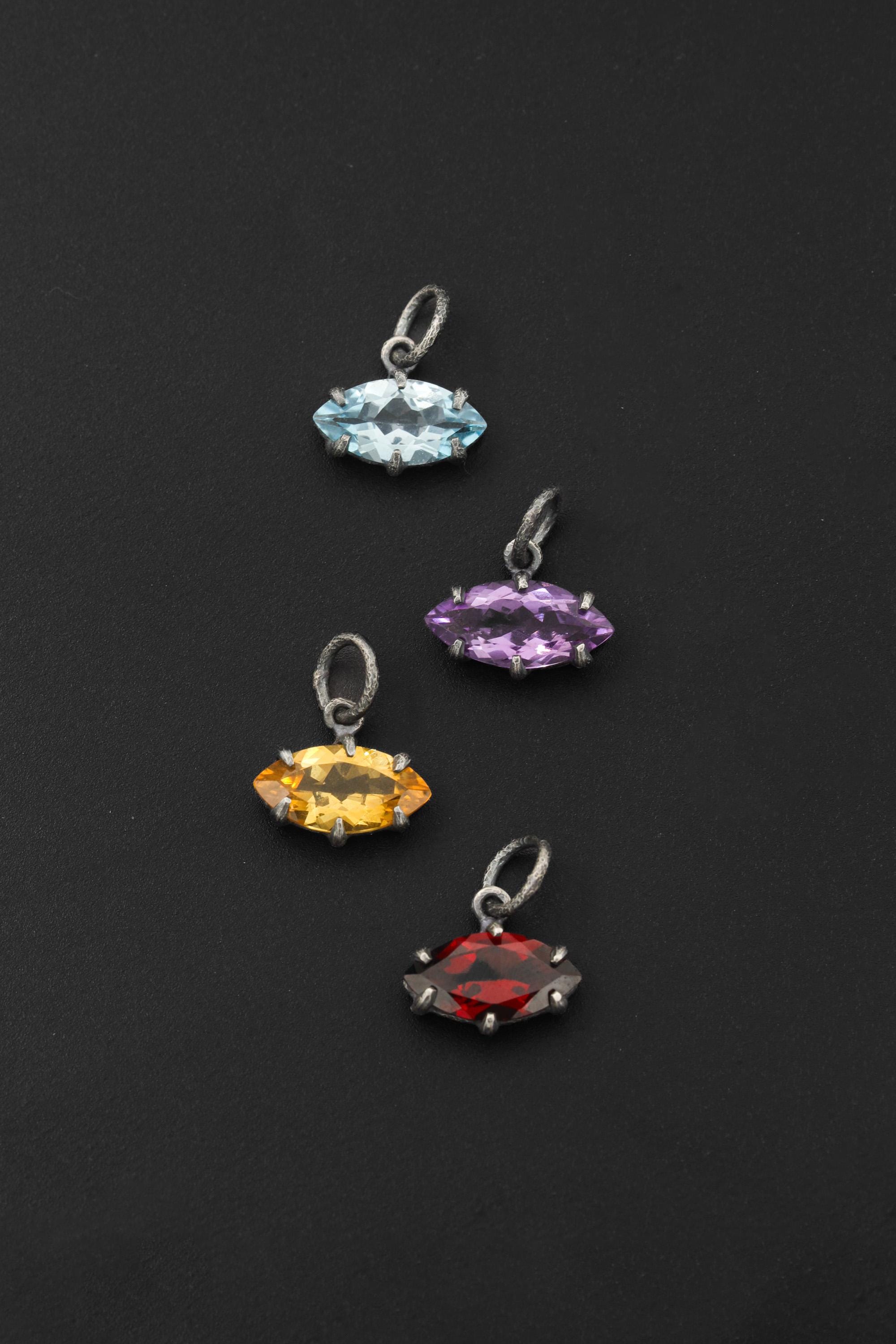 Claw Set Blue Topaz Eye Pendant 925 Sterling Silver Marquise Faceted Necklace Oxidized Sand Texture Throat Chakra December Birthstone Gift