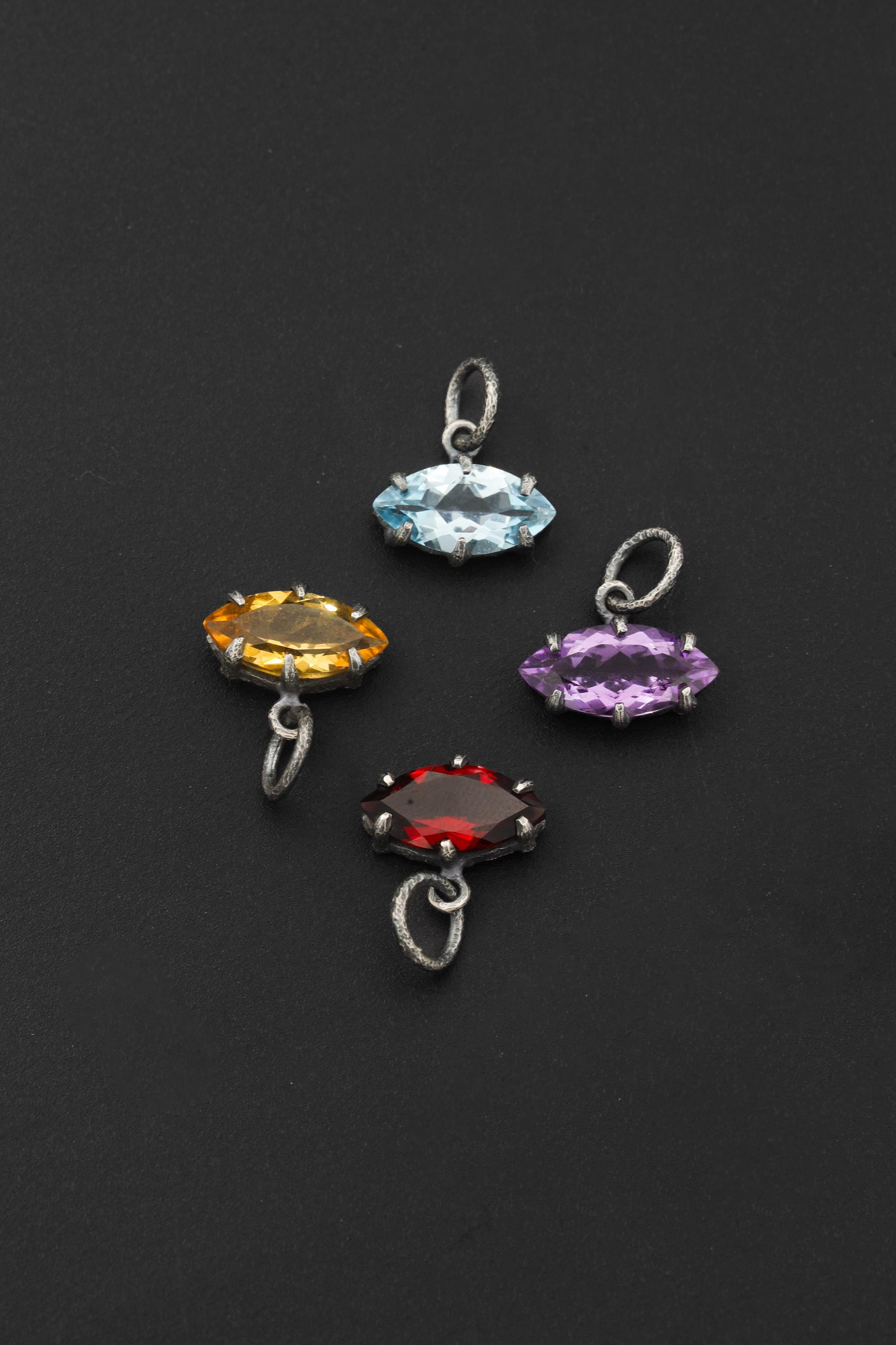 Claw Set Blue Topaz Eye Pendant 925 Sterling Silver Marquise Faceted Necklace Oxidized Sand Texture Throat Chakra December Birthstone Gift