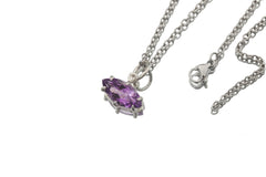 Amethyst Eye Pendant 925 Sterling Silver Claw Set High Shine Marquise Necklace Crown Third Eye Chakra Pisces Gift