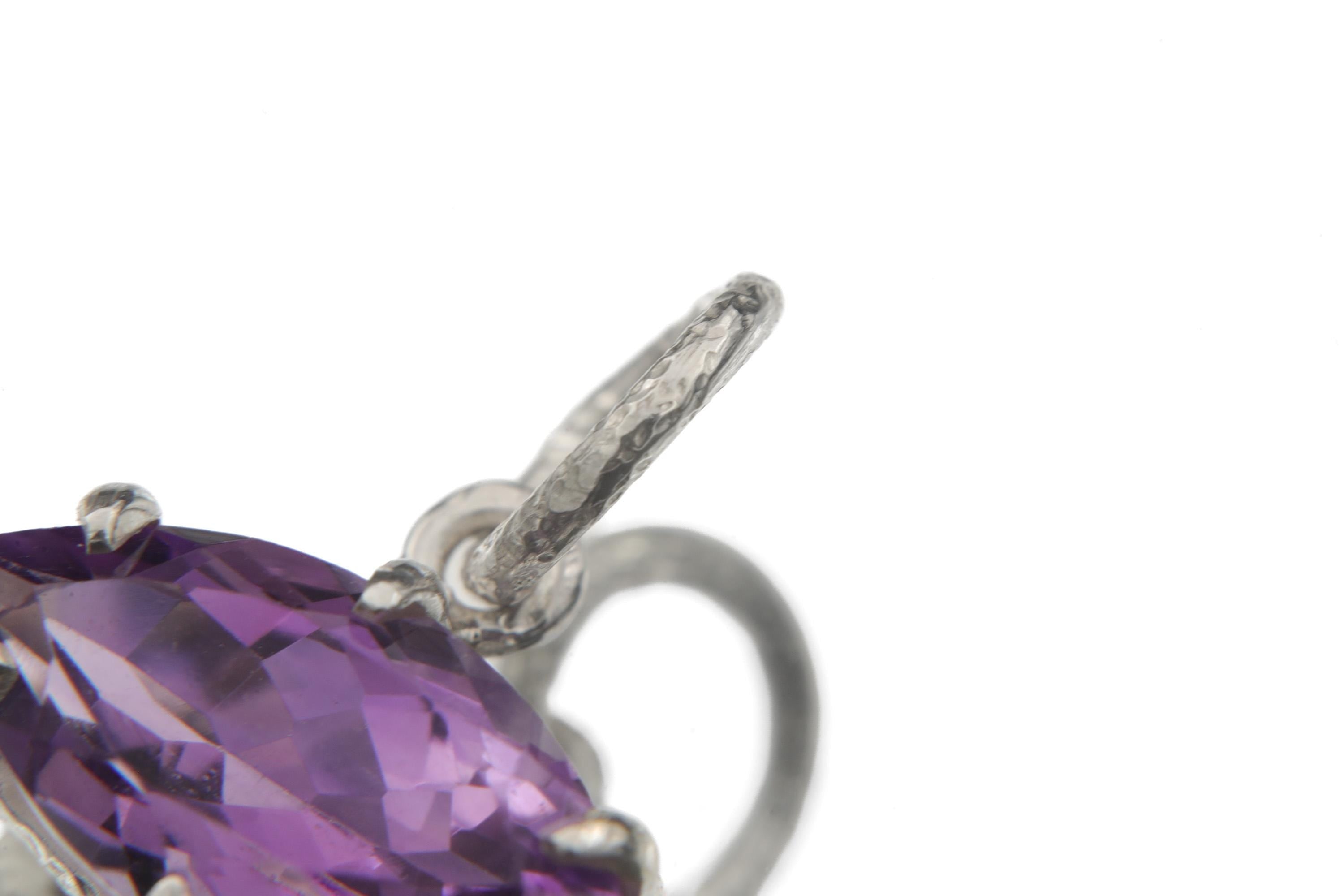 Amethyst Eye Pendant 925 Sterling Silver Claw Set High Shine Marquise Necklace Crown Third Eye Chakra Pisces Gift