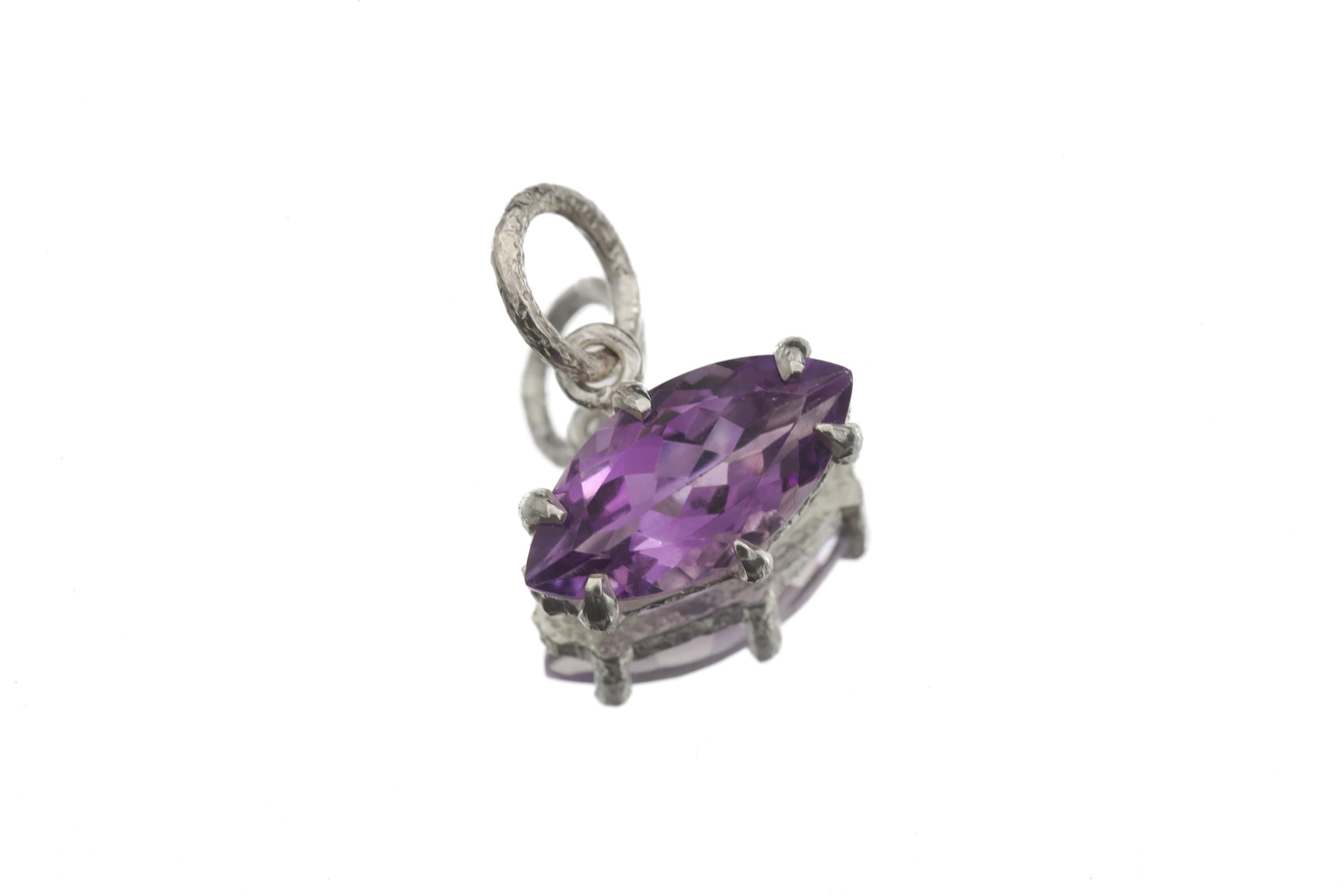 Amethyst Eye Pendant 925 Sterling Silver Claw Set High Shine Marquise Necklace Crown Third Eye Chakra Pisces Gift