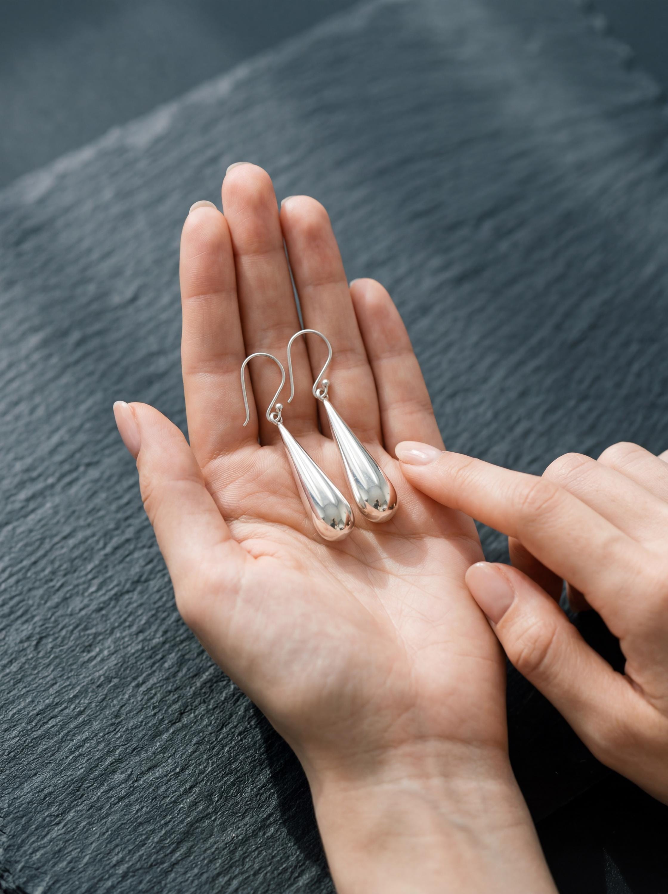 Sterling Silver Teardrop Earrings 925 High Shine Polish Minimalist Drop Dangle Jewelry Elegant Modern Gift for Her Sleek Liquid Metal Style