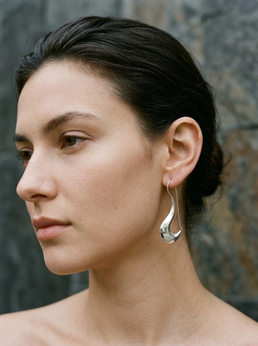 Minimalist Crescent Silver Earrings 925 Sterling High Shine Drop Earrings Modern Sculptural Jewelry Elegant Hook Dangle Gift
