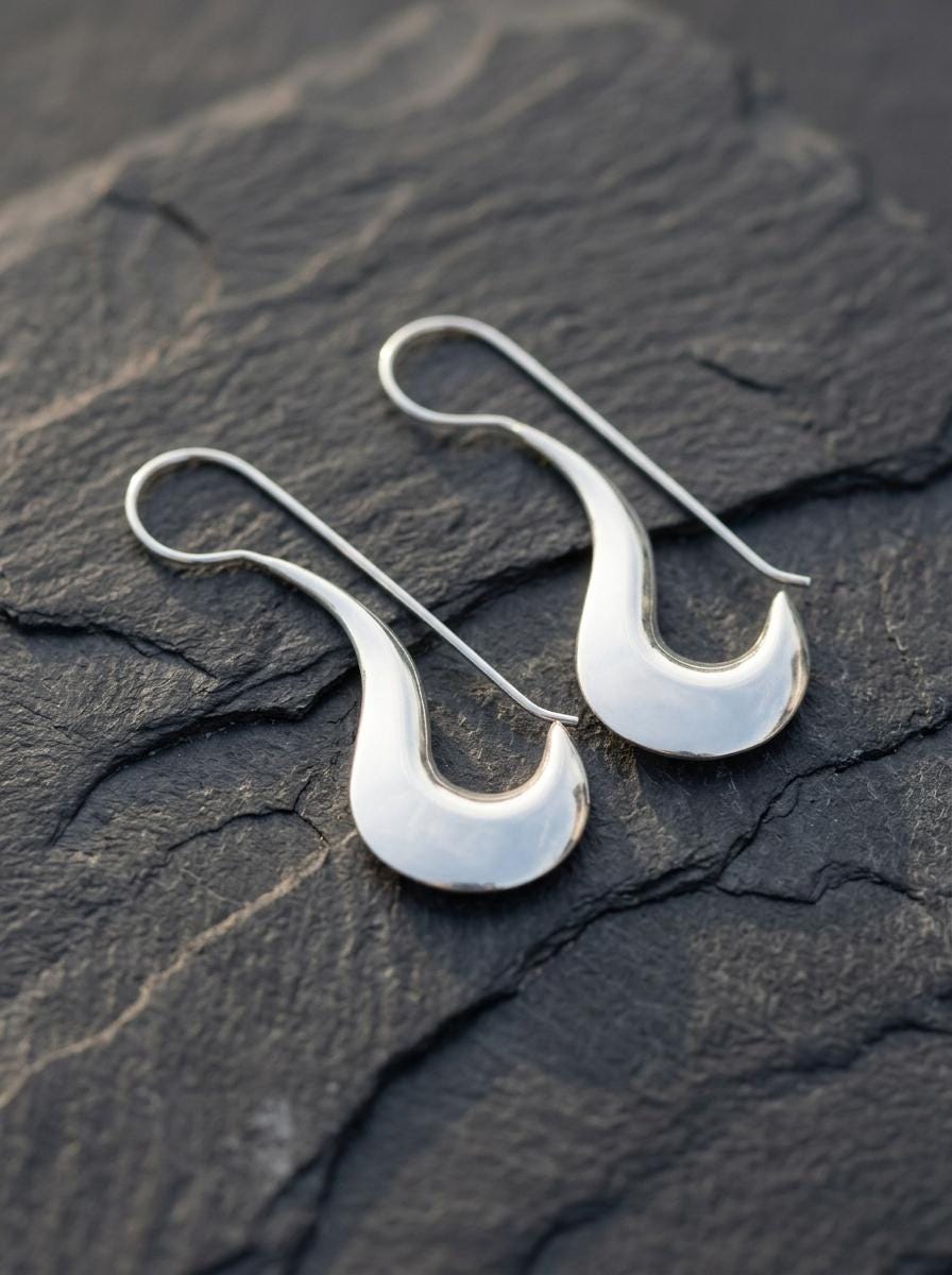 Minimalist Crescent Silver Earrings 925 Sterling High Shine Drop Earrings Modern Sculptural Jewelry Elegant Hook Dangle Gift