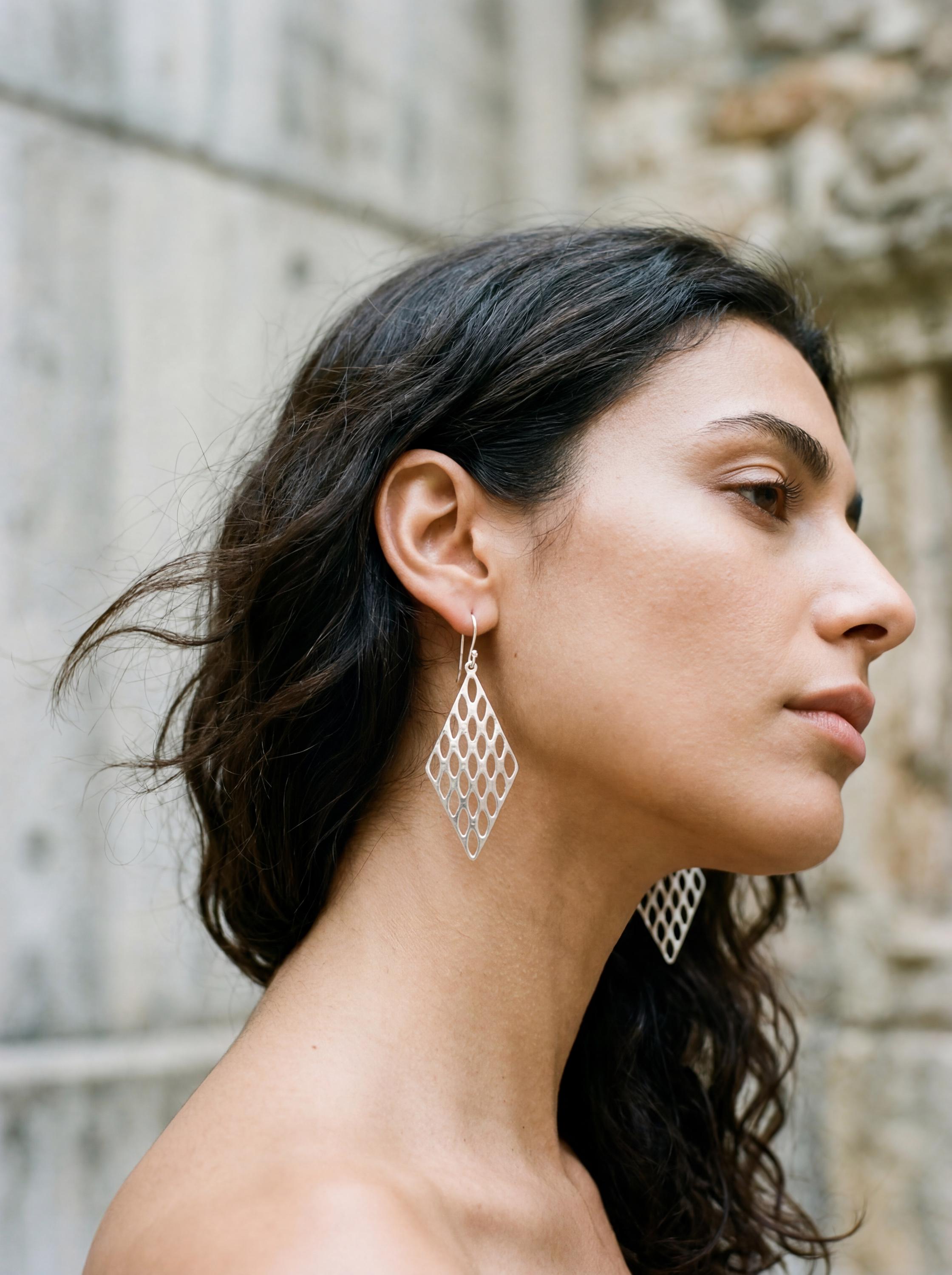 Honeycomb Silver Drop Earrings 992 Silver, Earrings Honeycomb Design, Lightweight Statement Jewelry, Modern Artisan Silver Gift for Her