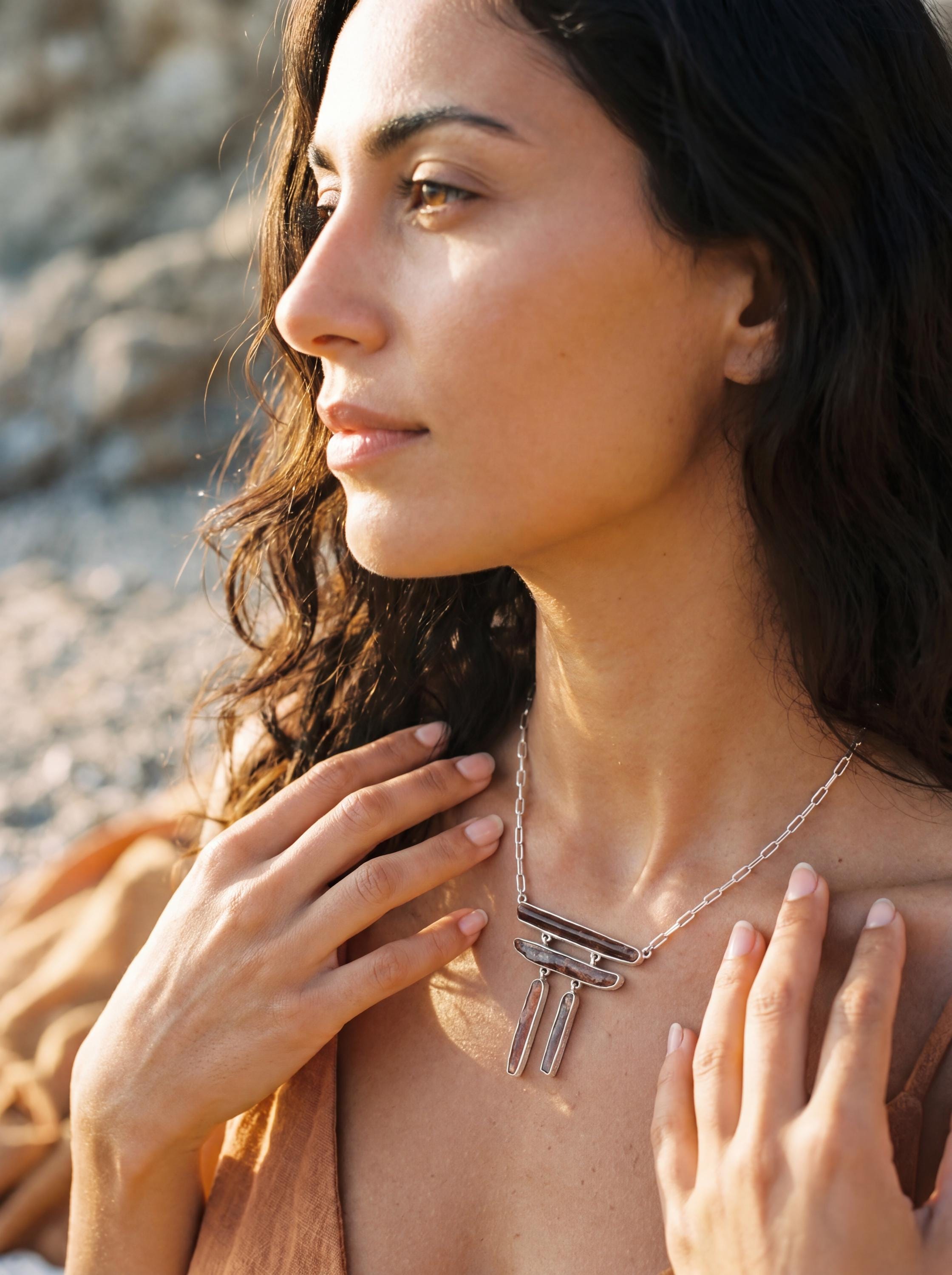 Red Kyanite Mica Pendant, 925 Sterling Silver Boho Necklace