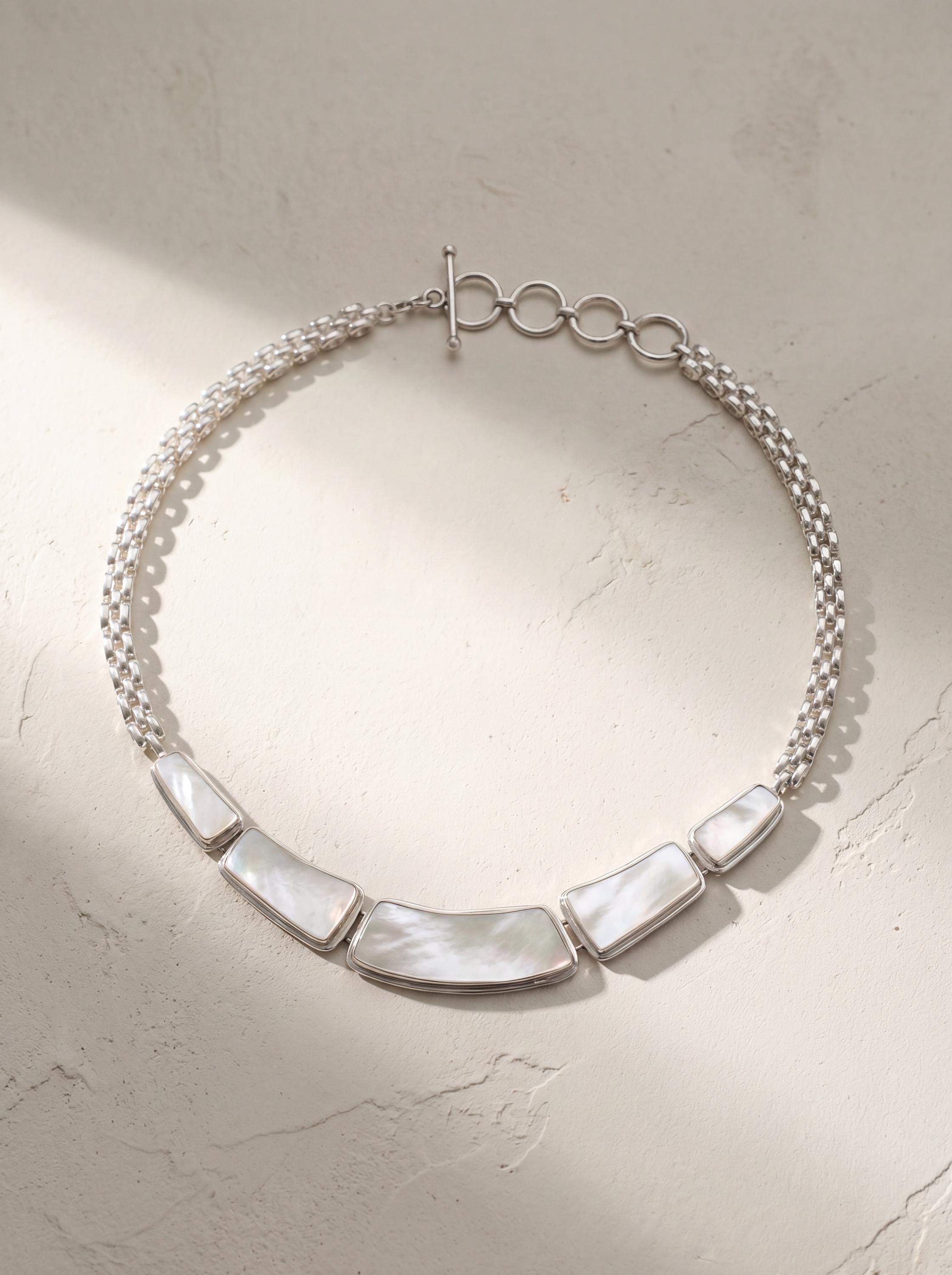 Handmade Mother of Pearl Necklace, 925 Sterling Silver Chain, Minimalist Ocean Shell Jewelry