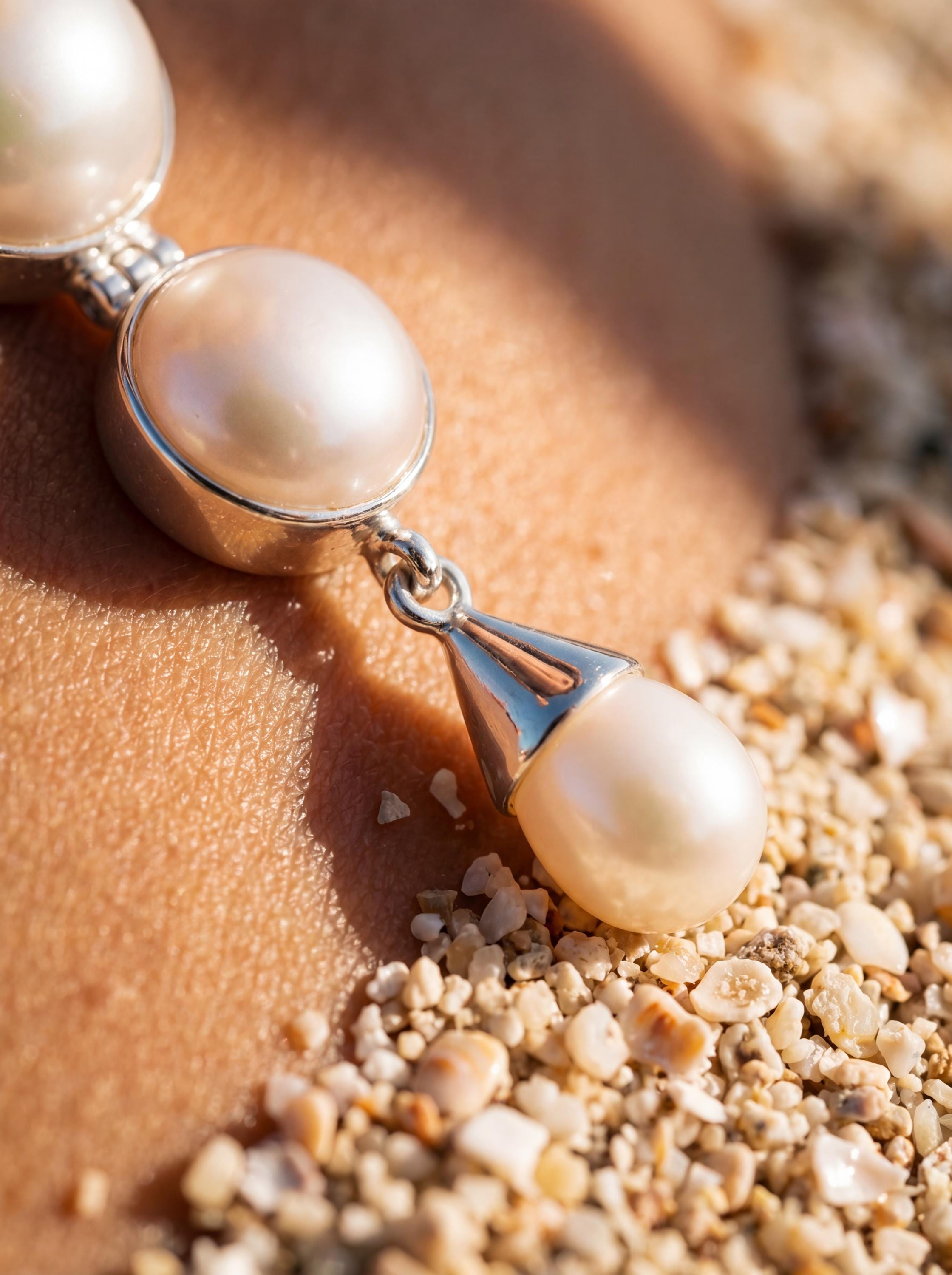 Pearl Pendant 925 Sterling Silver Three Stone Cascade Necklace Charm Crown Heart Chakra Cancer Pisces Gift