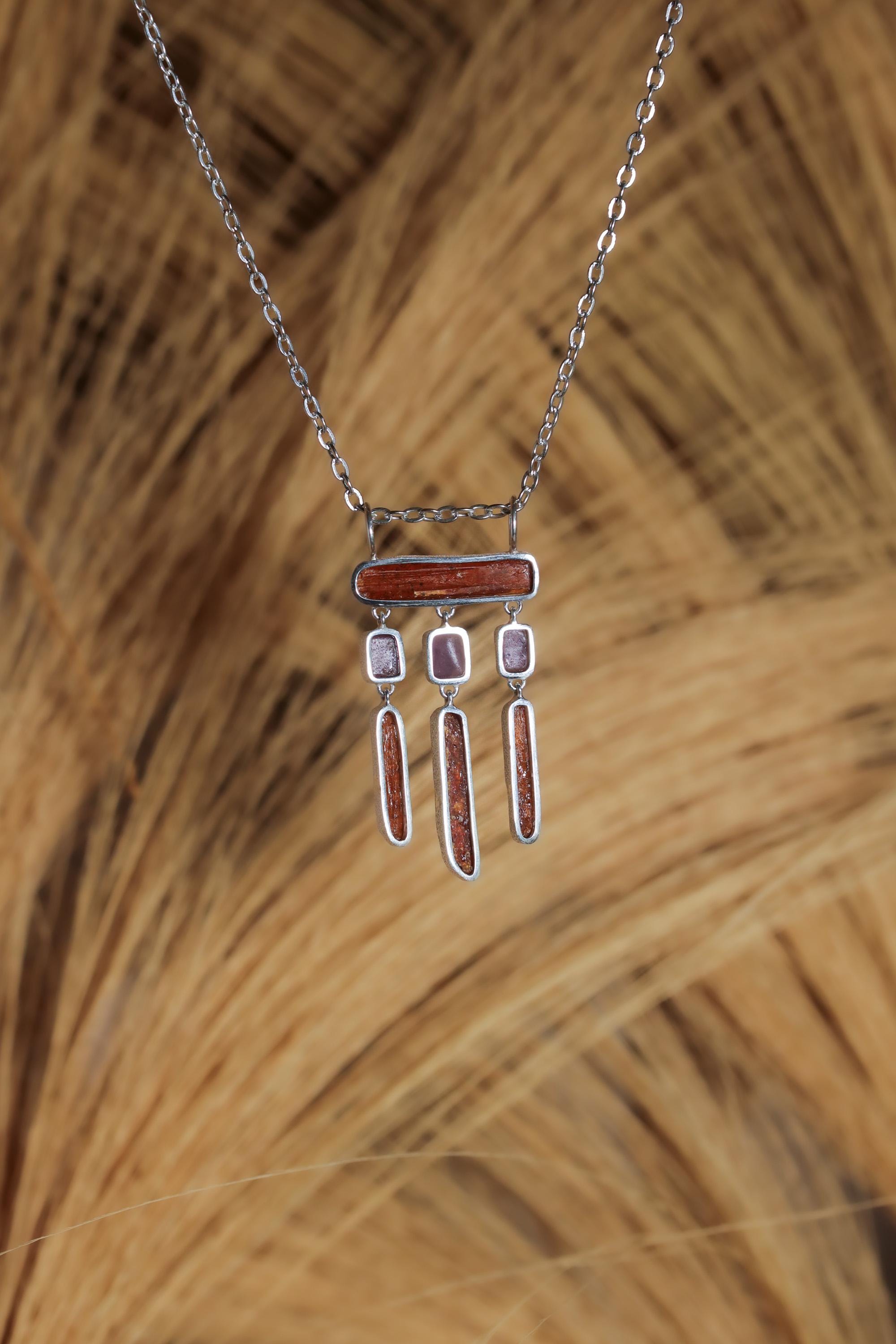 Red Kyanite Amethyst Pendant: 925 Sterling Silver Amulet