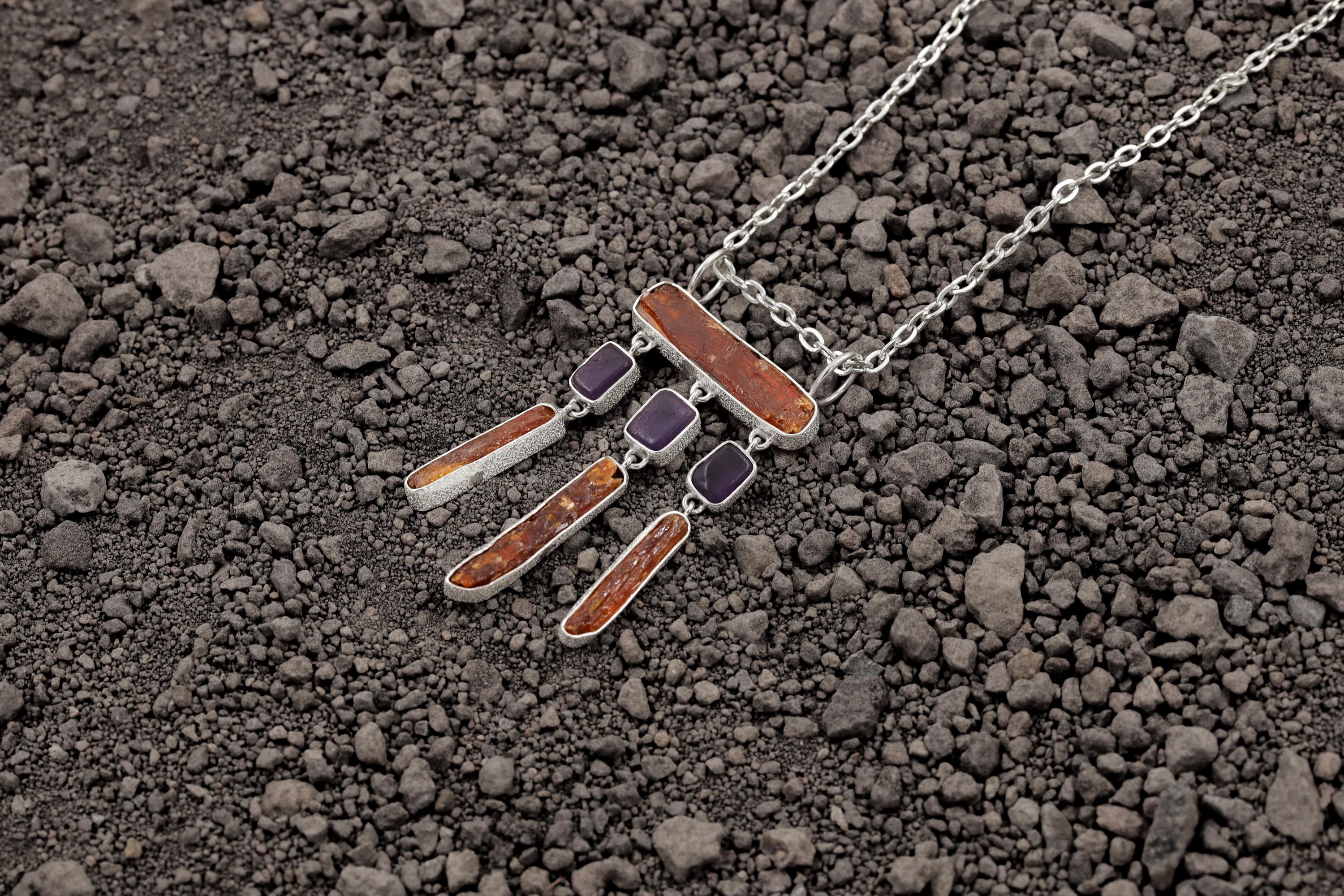 Amethyst Red Kyanite Pendant 925 Sterling Silver Two Bail Necklace Oracle of Embers Crystal Jewelry Gift