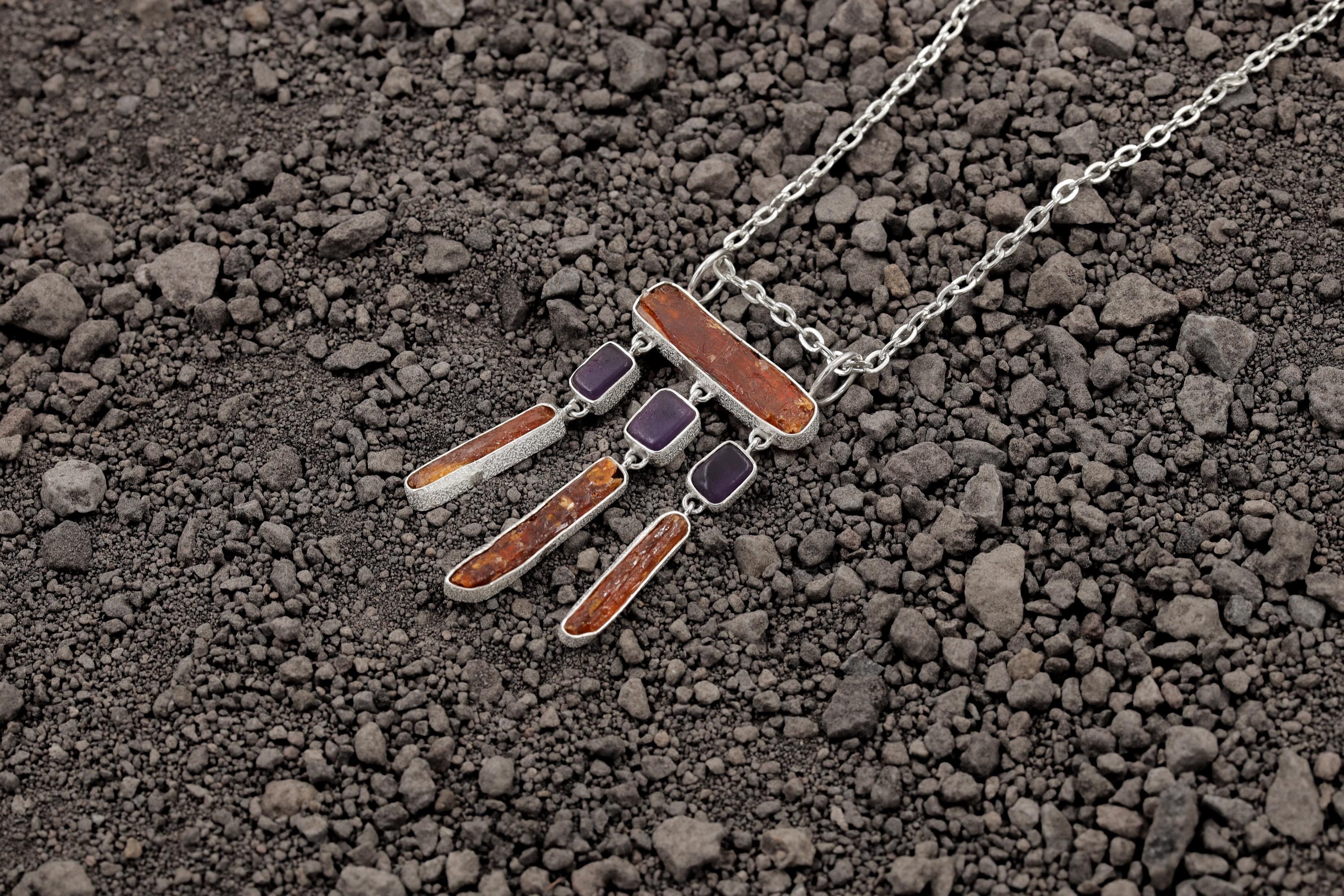 Red Kyanite Amethyst Pendant: 925 Sterling Silver Amulet