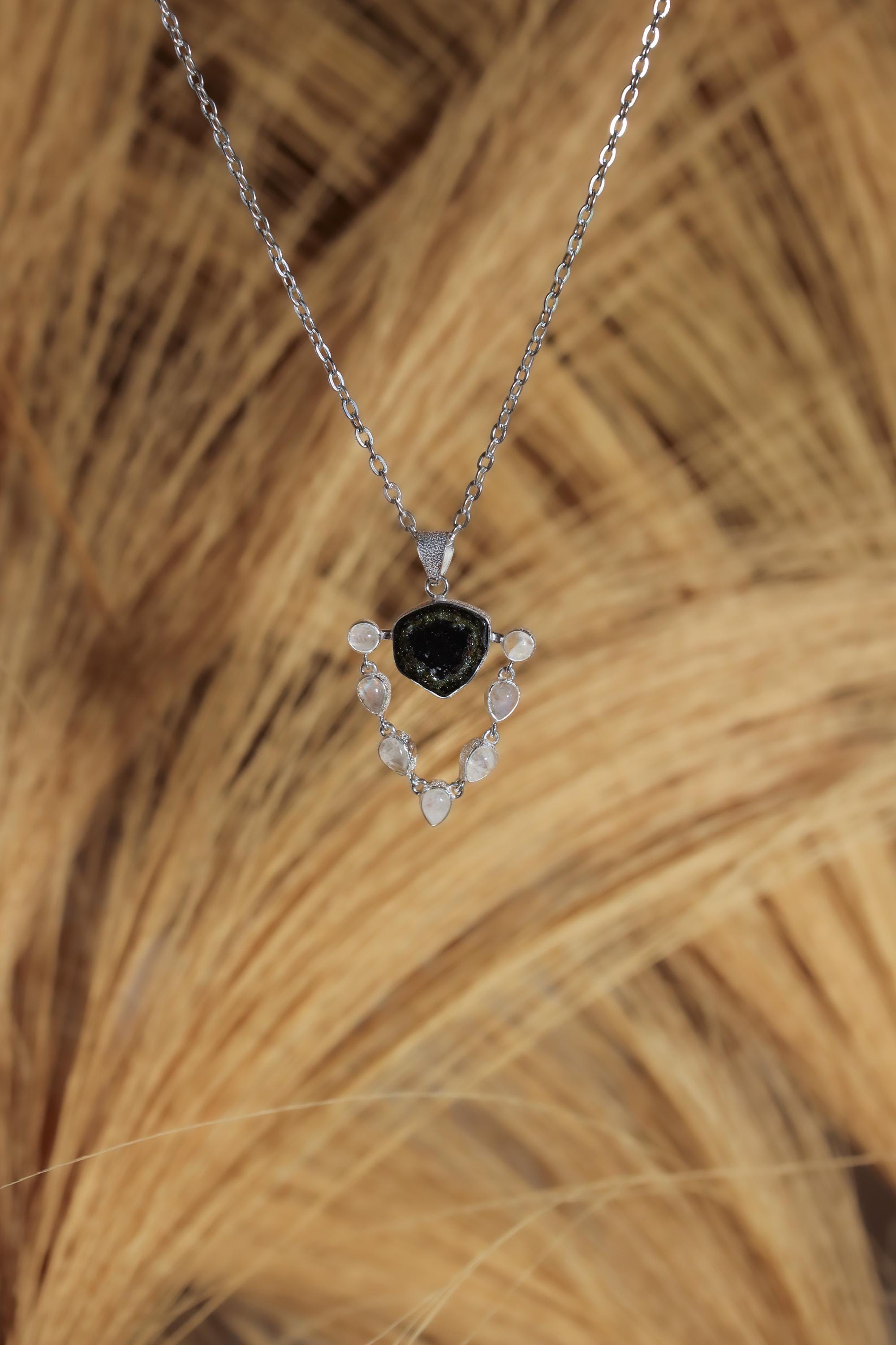 Tourmaline Moonstone Pendant, 925 Sterling Silver, Handmade Talisman Jewelry