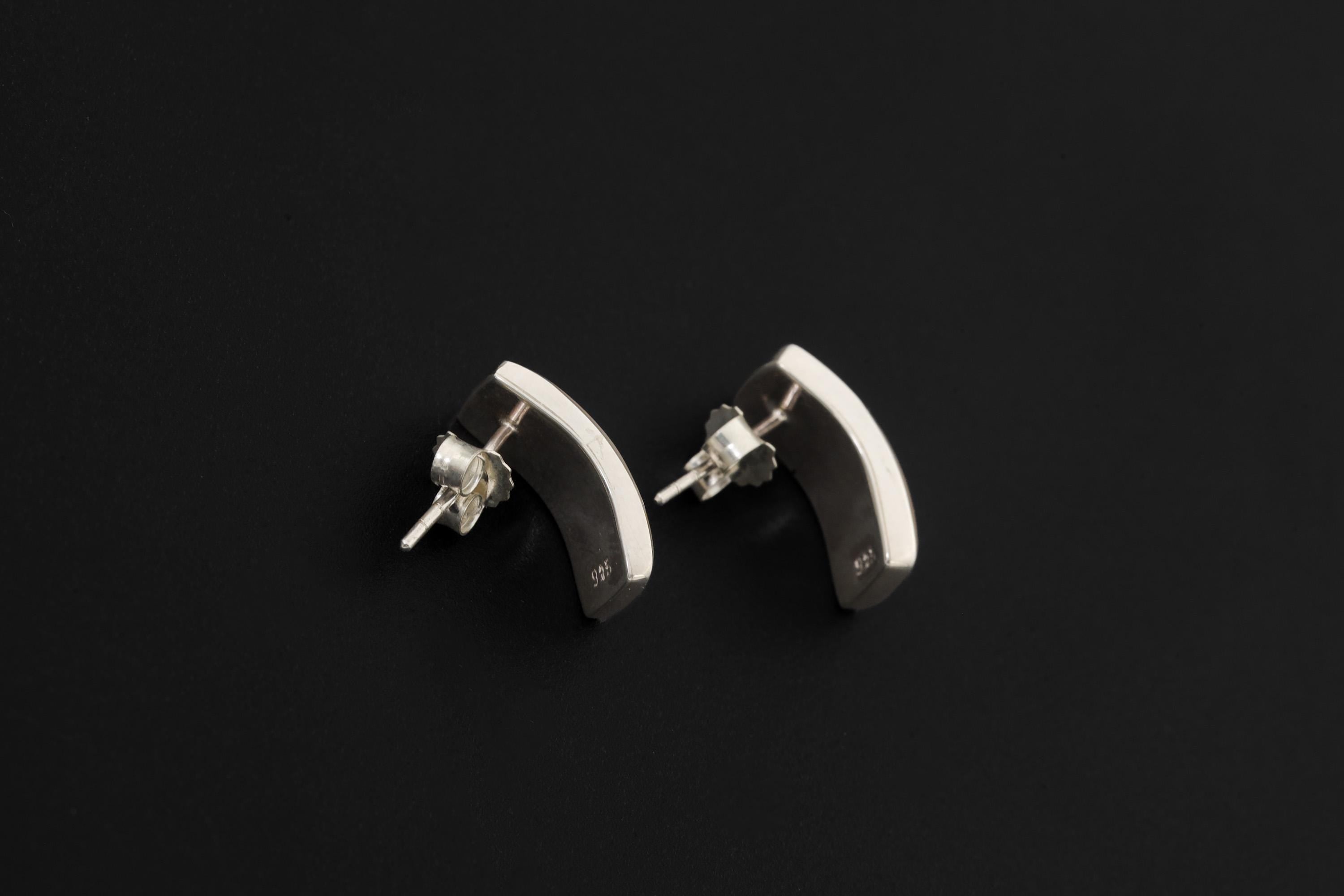 Handmade Mother of Pearl Silver Stud Earrings, 925 Sterling Curved Ocean Jewelry