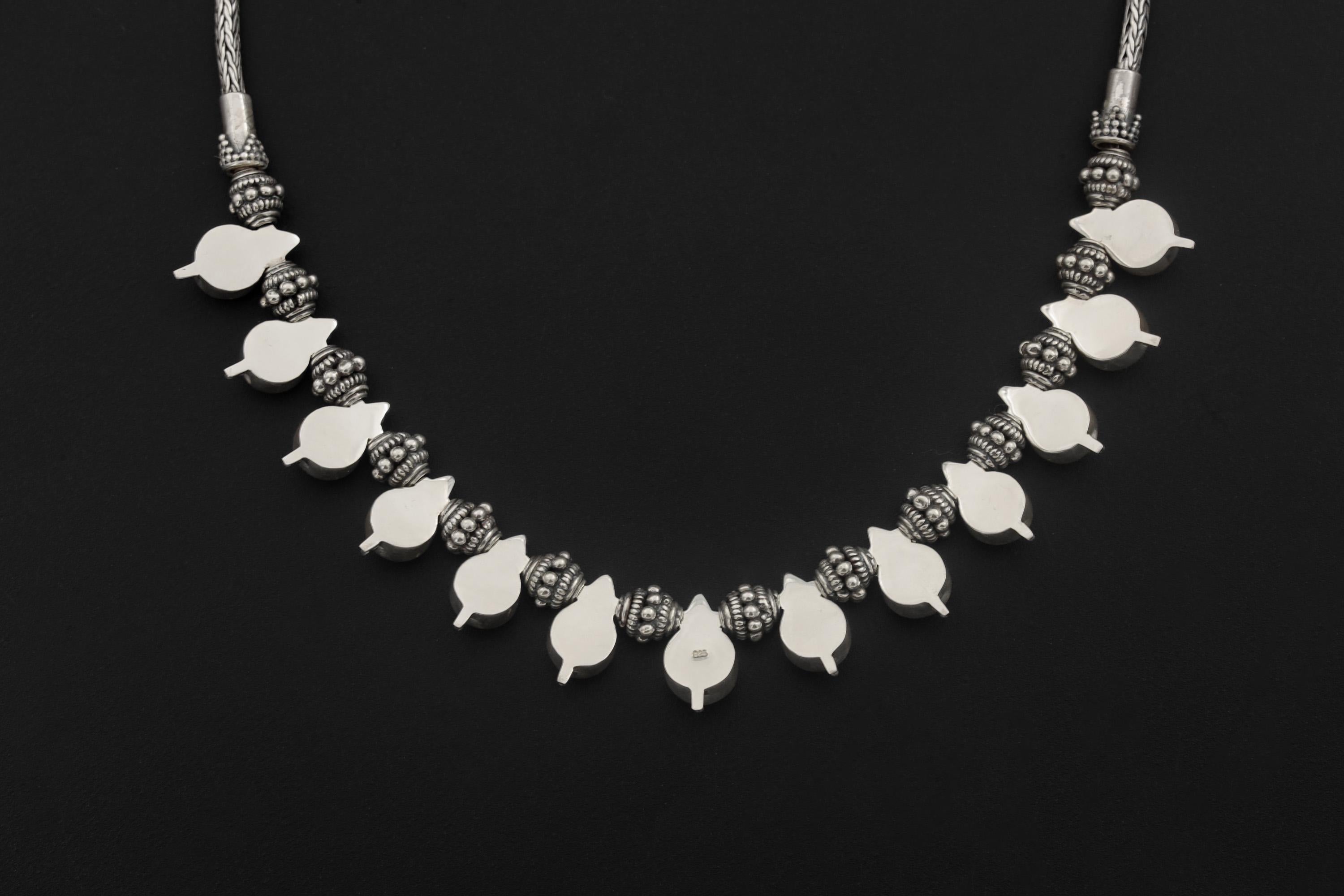 Handmade White Pearl Sterling Silver Necklace, Oxidized Beaded Chain, Ocean Luster Jewelry