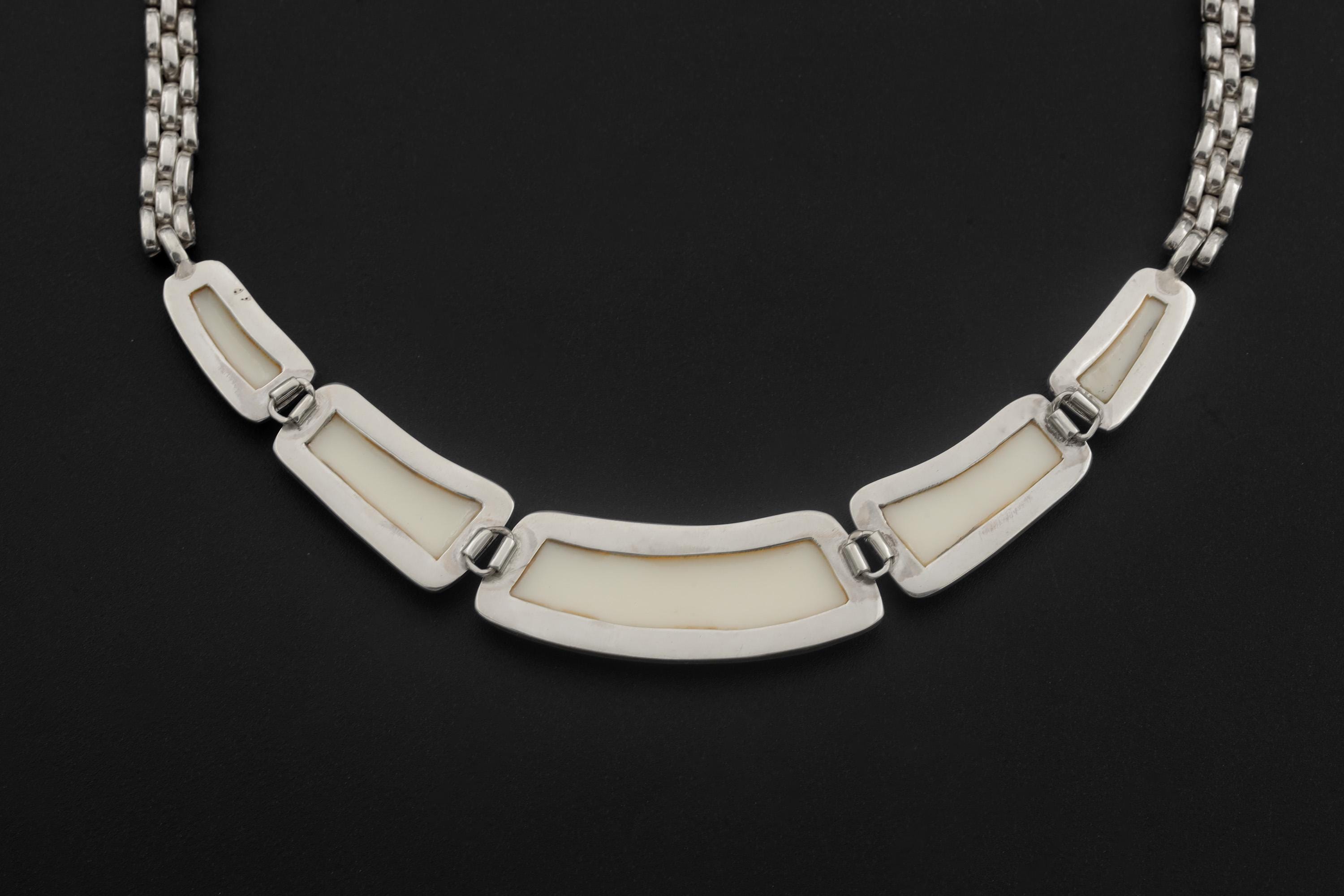 Mother of Pearl Necklace 925 Sterling Silver Shell Panel Collar Necklace Heart Chakra Cancer Pisces Gift