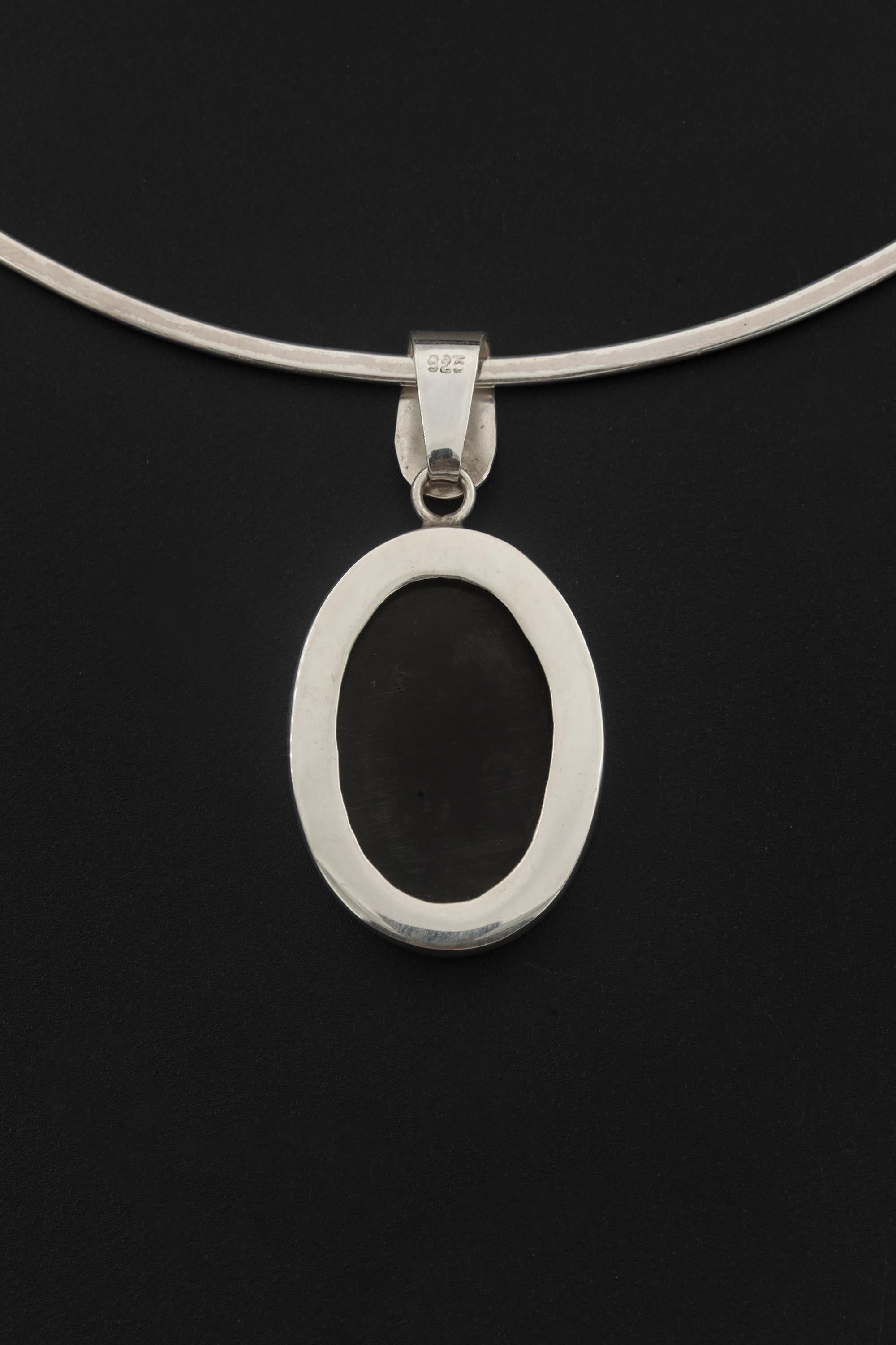 Oval Mother of Pearl Pendant, Sterling Silver High Shine Cabochon Necklace – Boho Ocean Jewelry