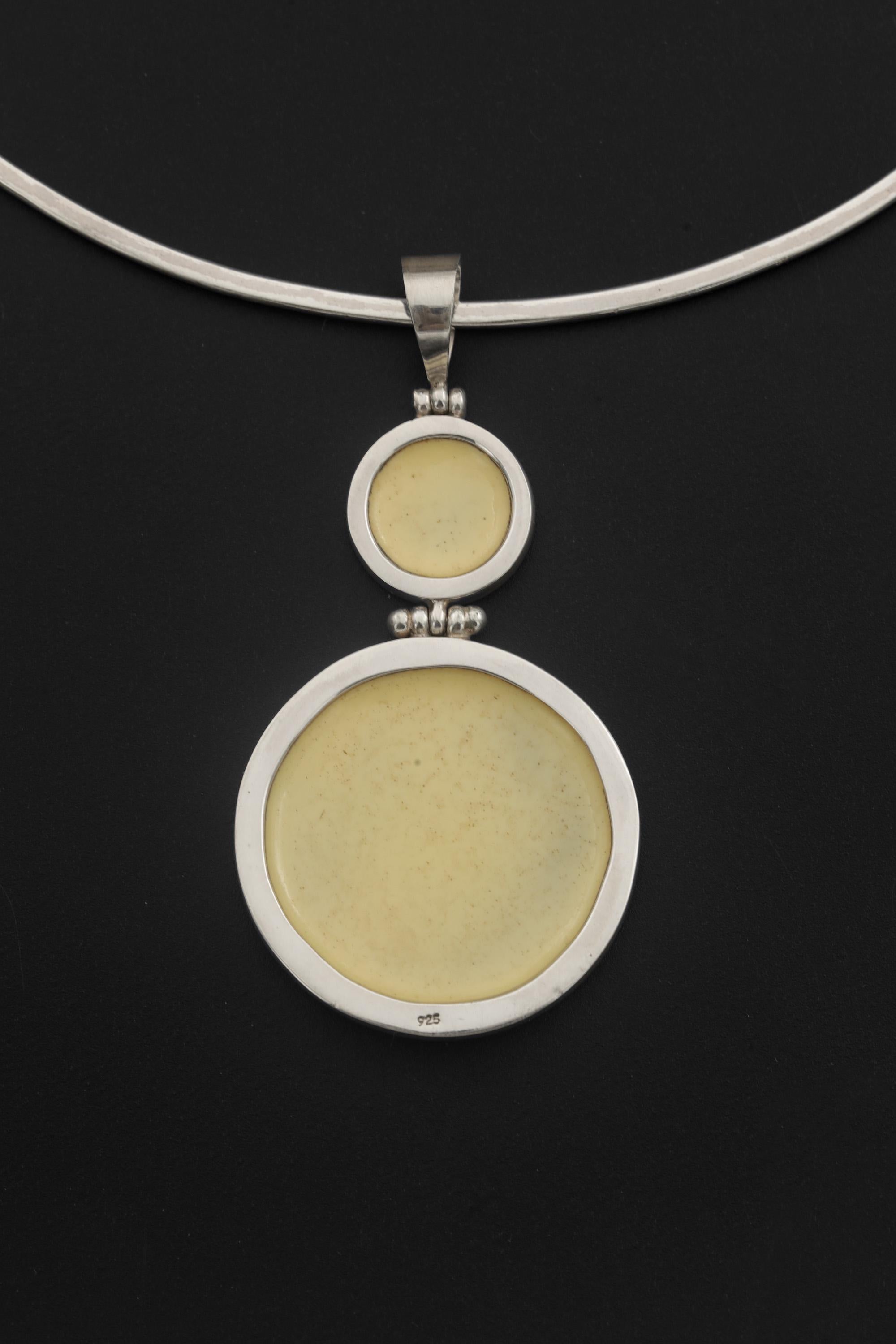 Mother of Pearl Double Disc Pendant Necklace, 925 Sterling Silver, High Polish Shell Jewelry
