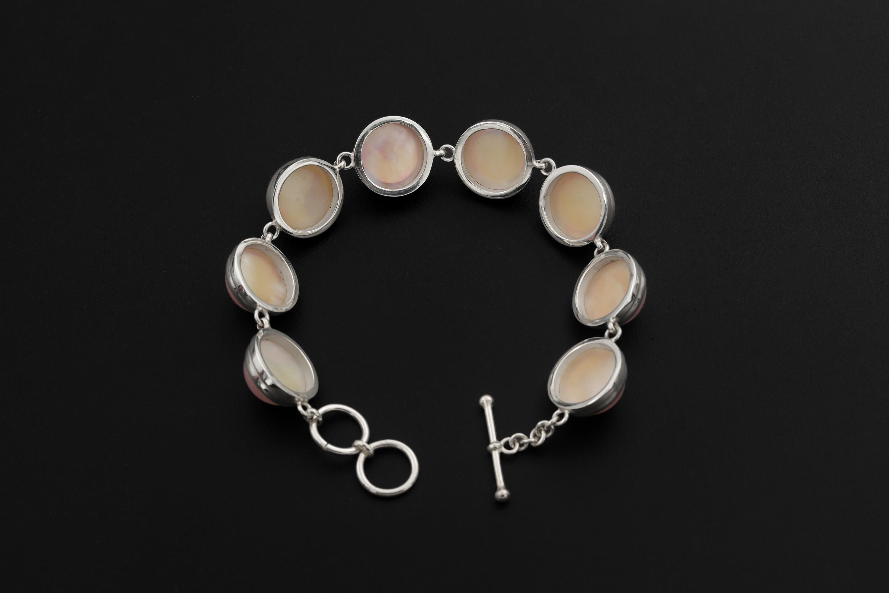Pink Mabe Pearl Sterling Silver Bracelet, High Shine Toggle Clasp, Ocean Pearl Jewelry