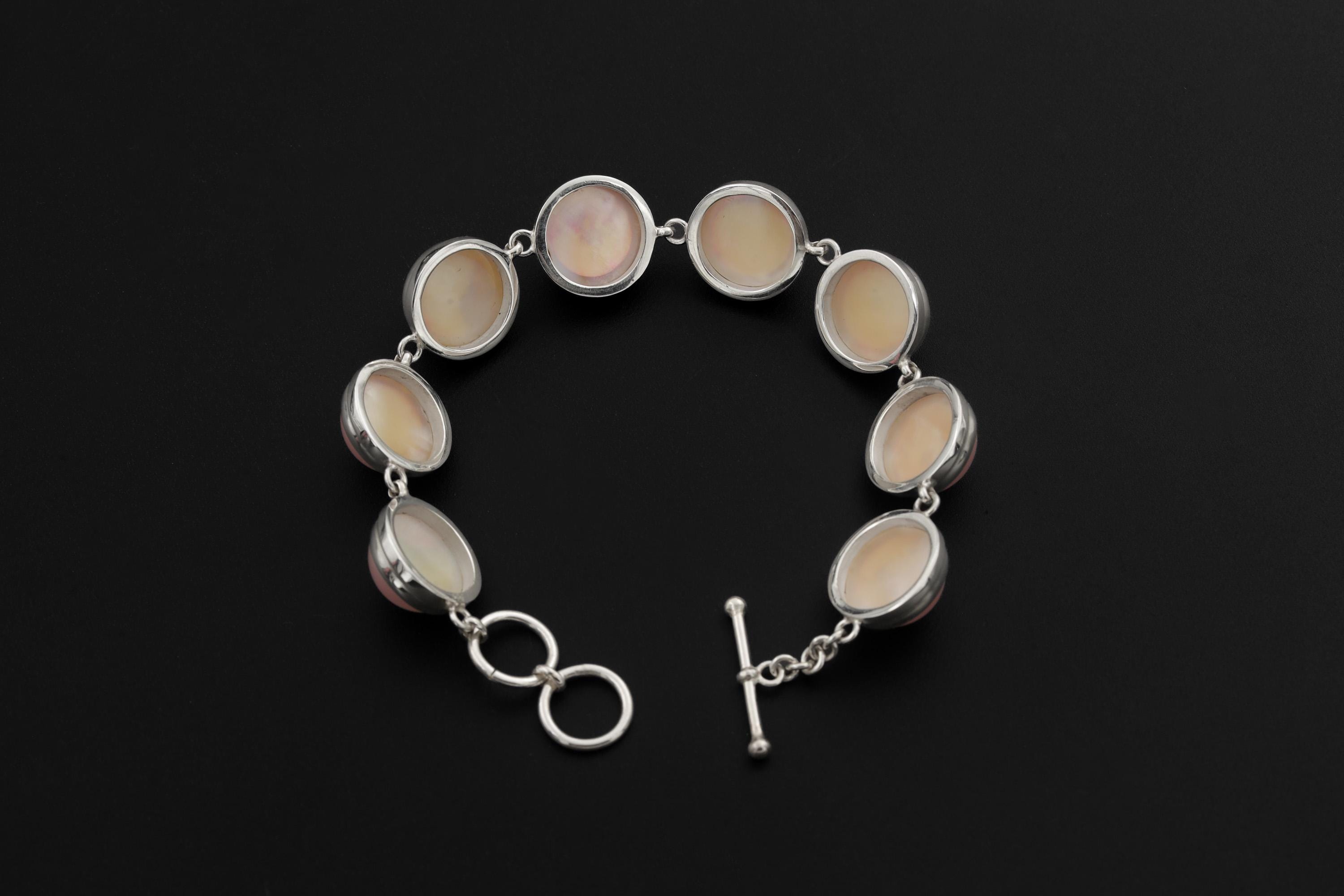 Pink Mabe Pearl Bracelet 925 Sterling Silver Toggle Bracelet Blush Pearl Cabochon Ocean Moon Heart Chakra Jewelry Gift