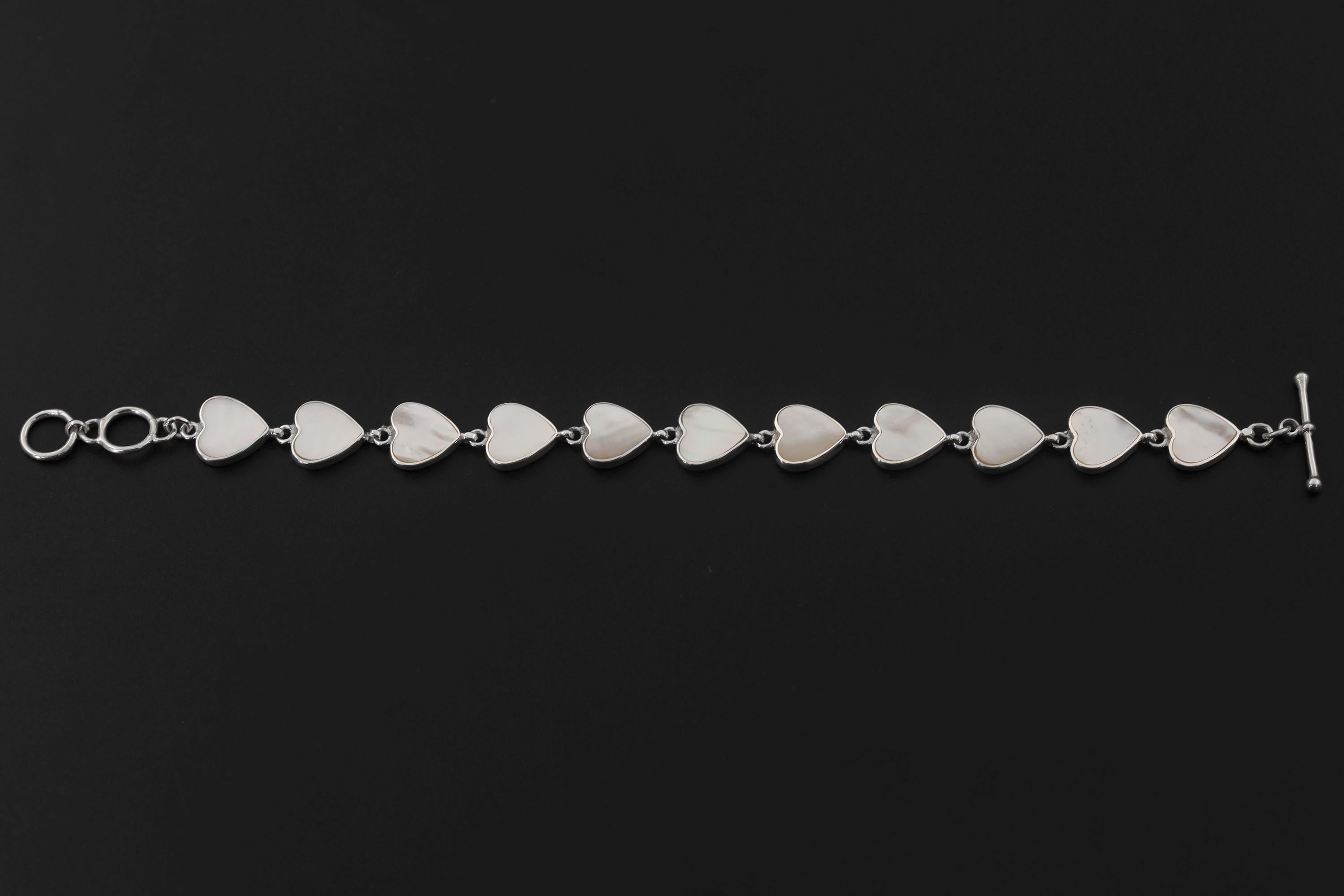 Sterling Silver Bracelets Mother of Pearl Heart Love Link Jewelry High Polish Romantic Gift Heart Chakra Bracelet