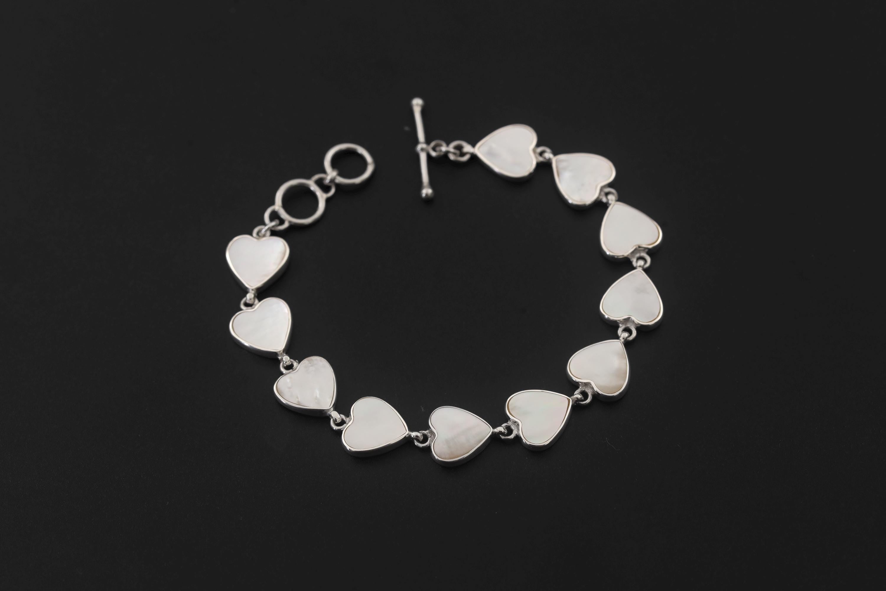 Sterling Silver Bracelets Mother of Pearl Heart Love Link Jewelry High Polish Romantic Gift Heart Chakra Bracelet